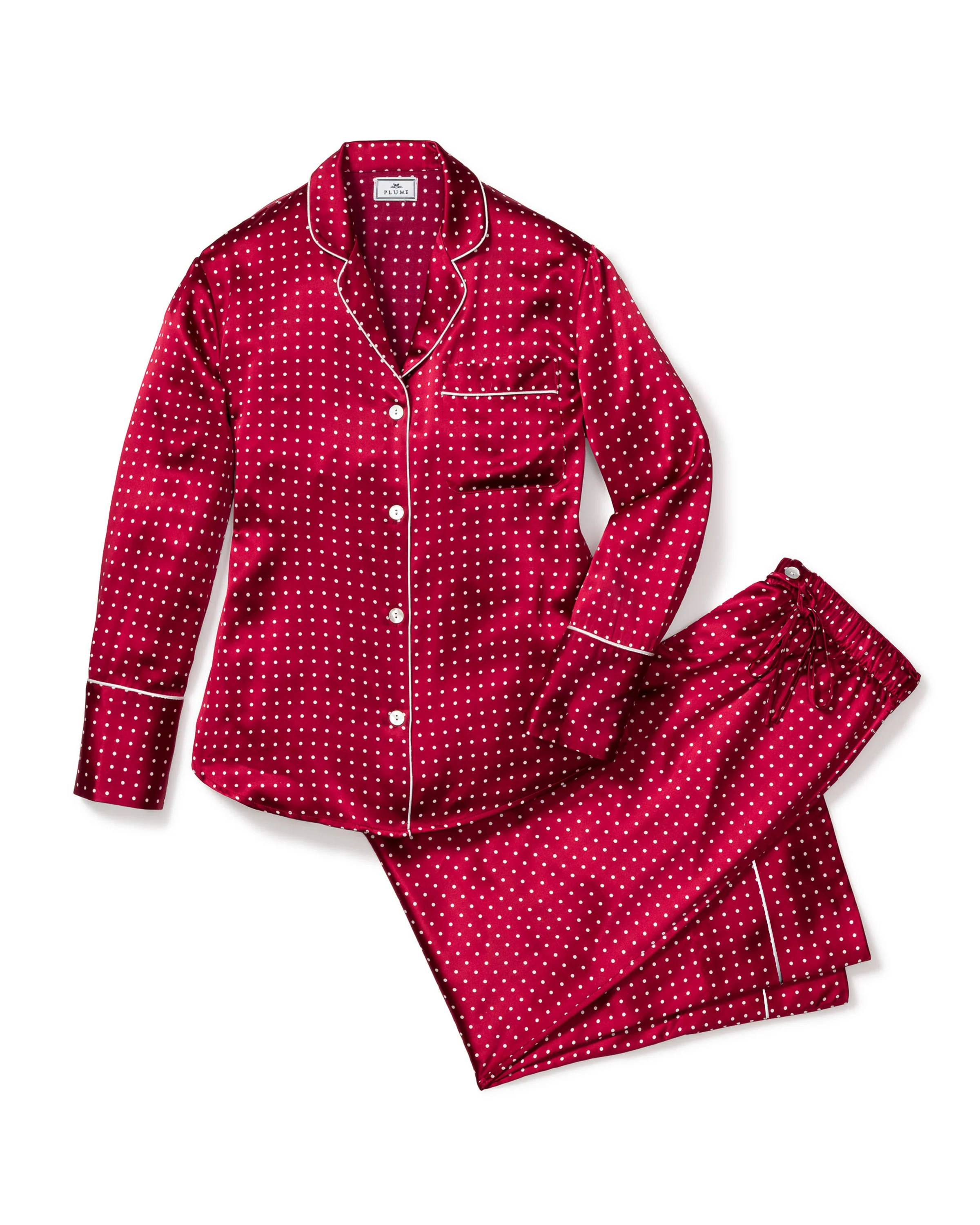 Women's Silk Pajama Set in Bordeaux Polka Dot - Image 6