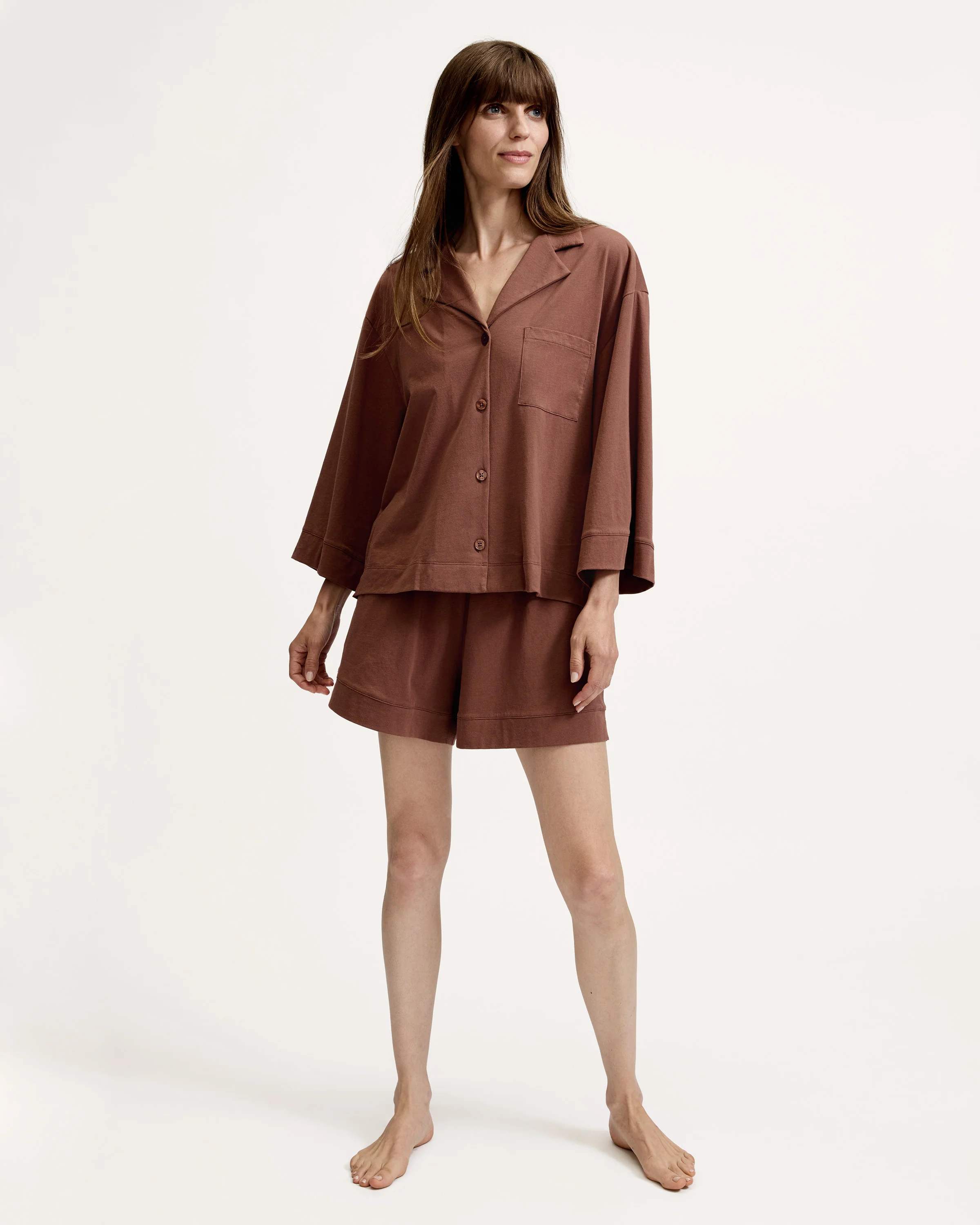 The Olivia Lightweight Pima Short Set in Chocolate Brown - Image 2
