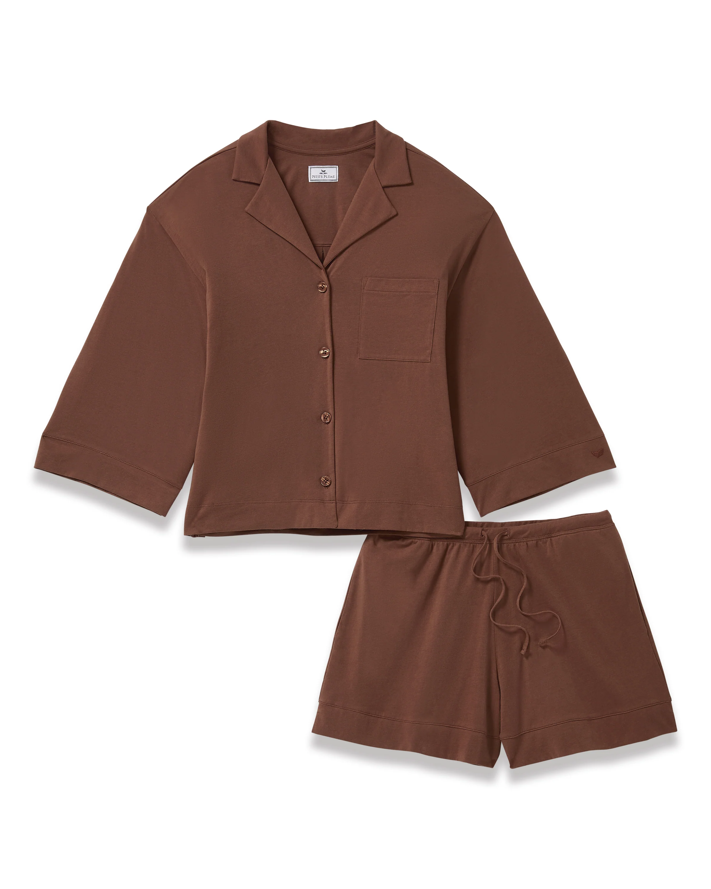 The Olivia Lightweight Pima Short Set in Chocolate Brown - Image 6