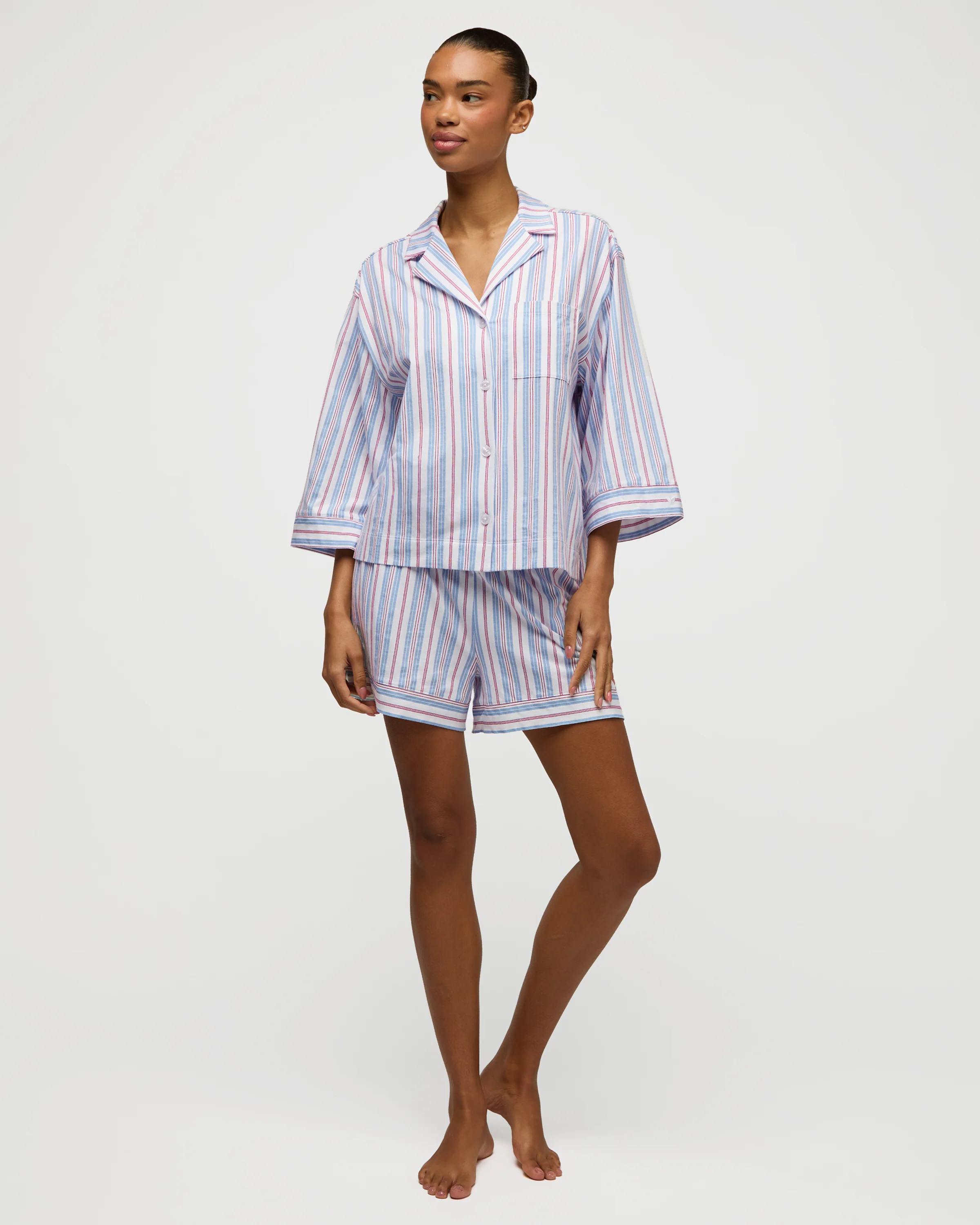 The Olivia Lightweight Pima Short Set in Vintage French Stripes - Image 2