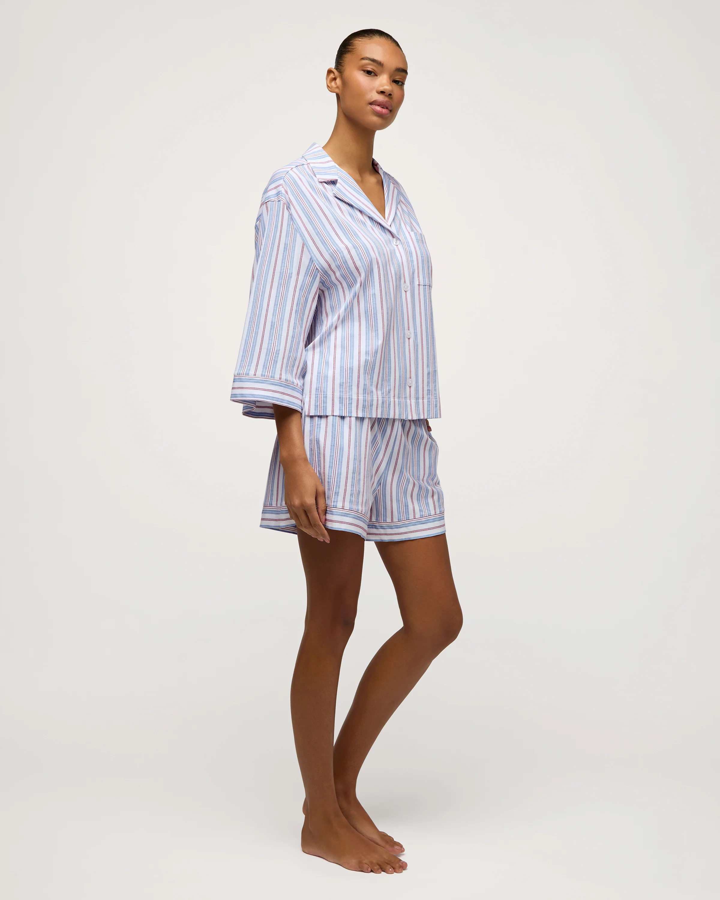 The Olivia Lightweight Pima Short Set in Vintage French Stripes - Image 3