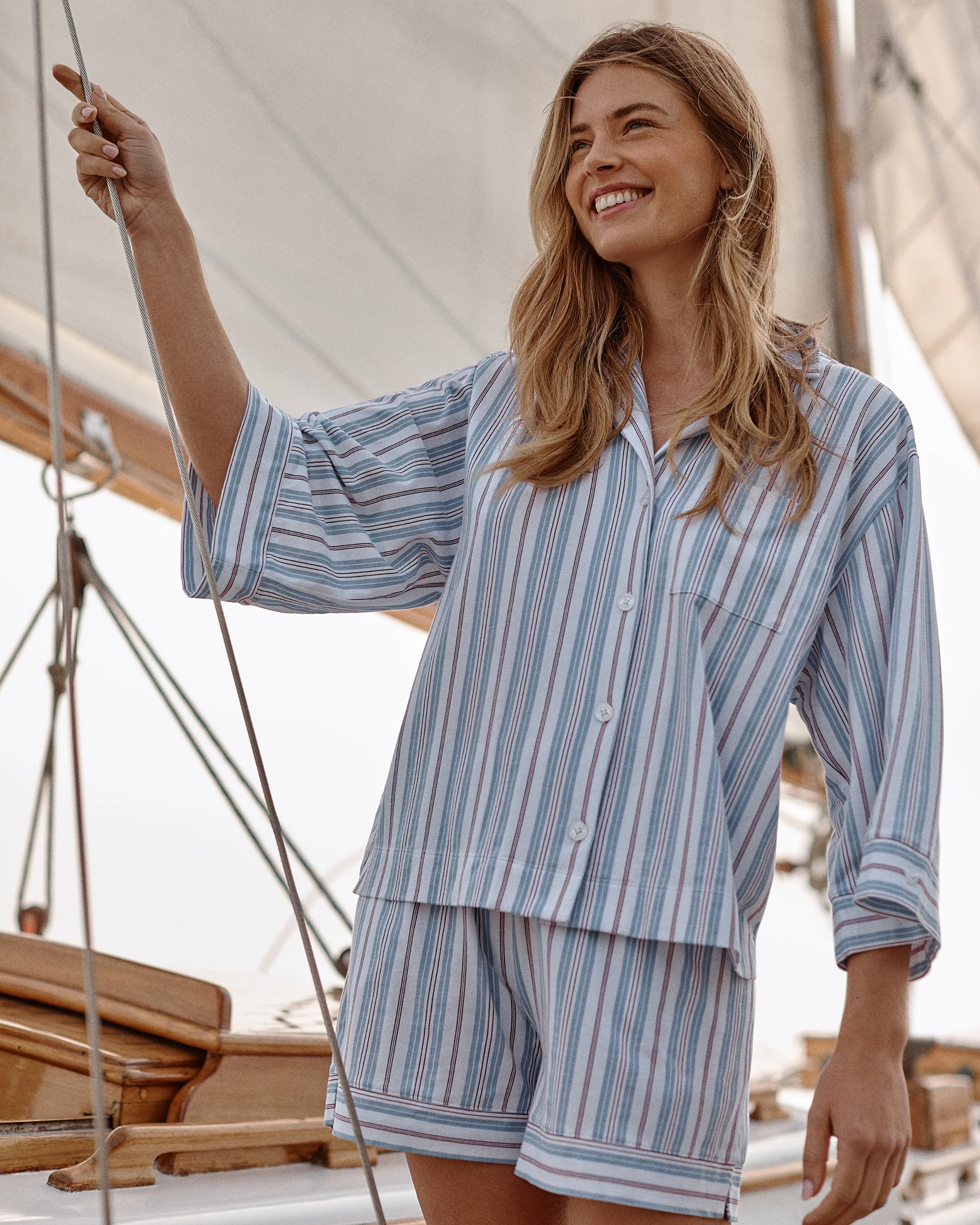 The Olivia Lightweight Pima Short Set in Vintage French Stripes - Image 5