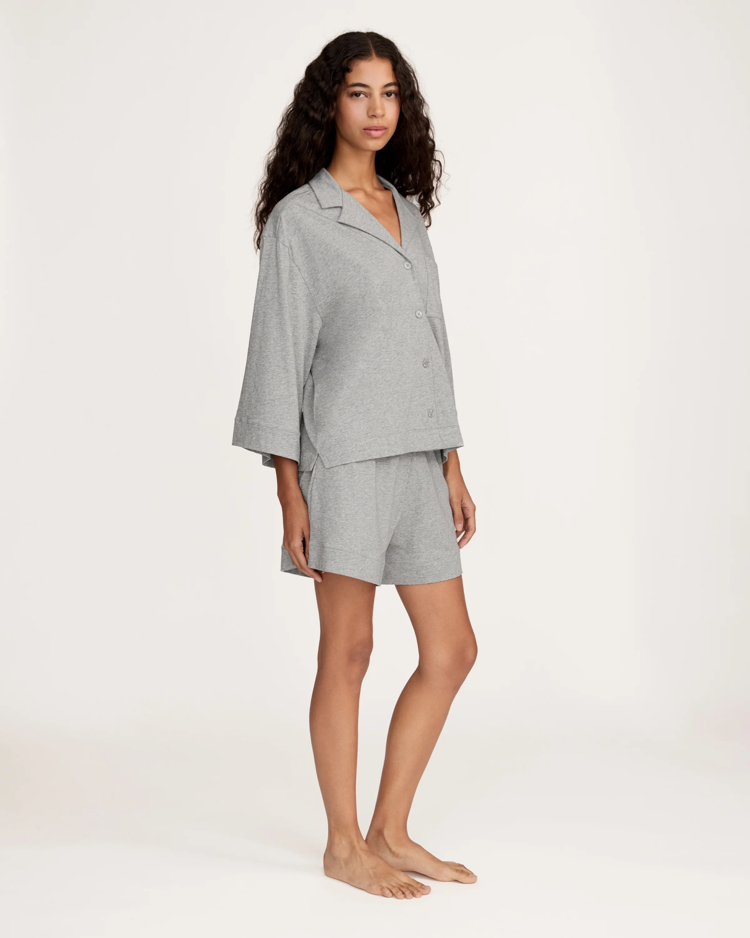 The Olivia Lightweight Pima Short Set in Heather Grey - Image 5