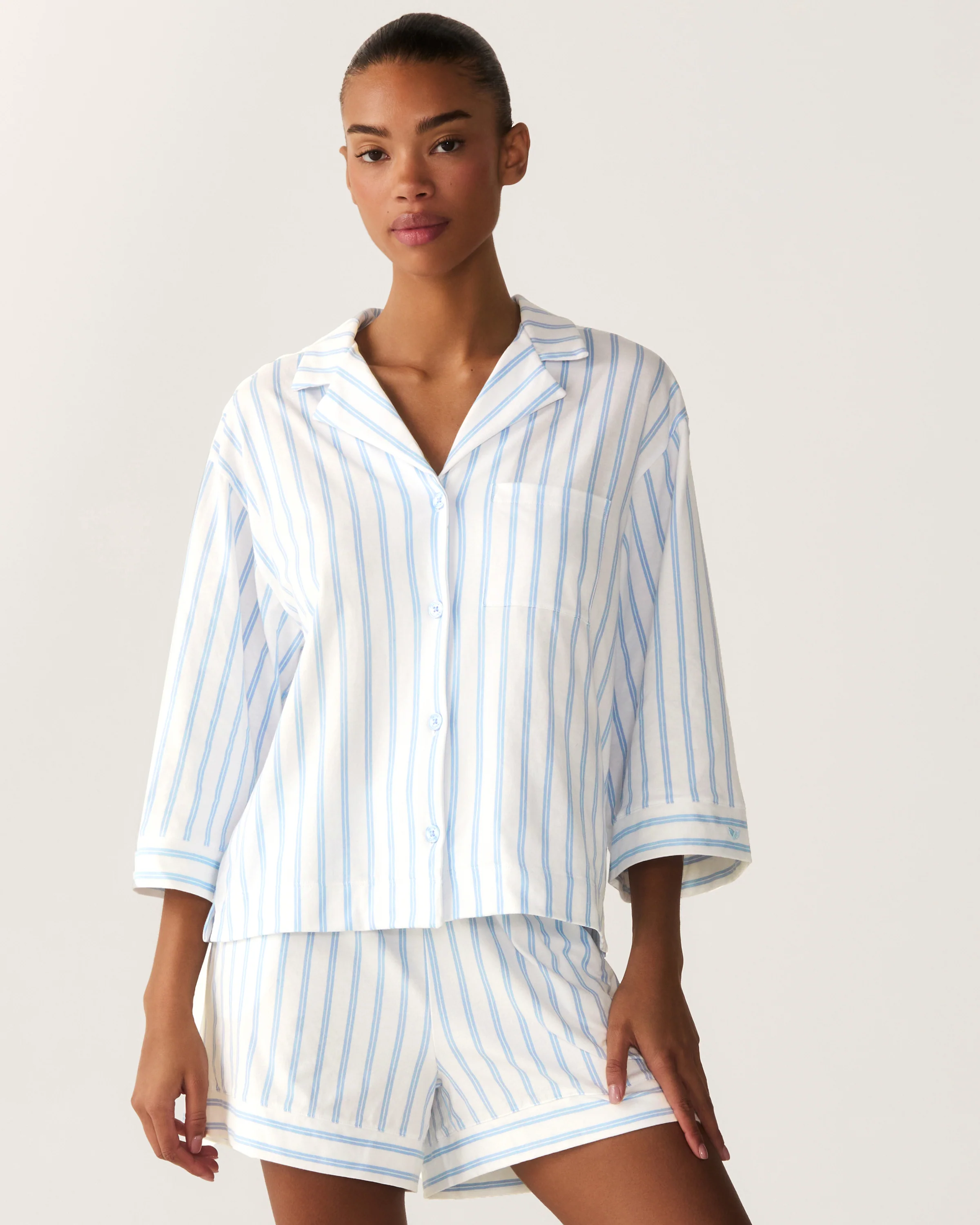 The Olivia Pima Short Set in Periwinkle Stripe - Image 2