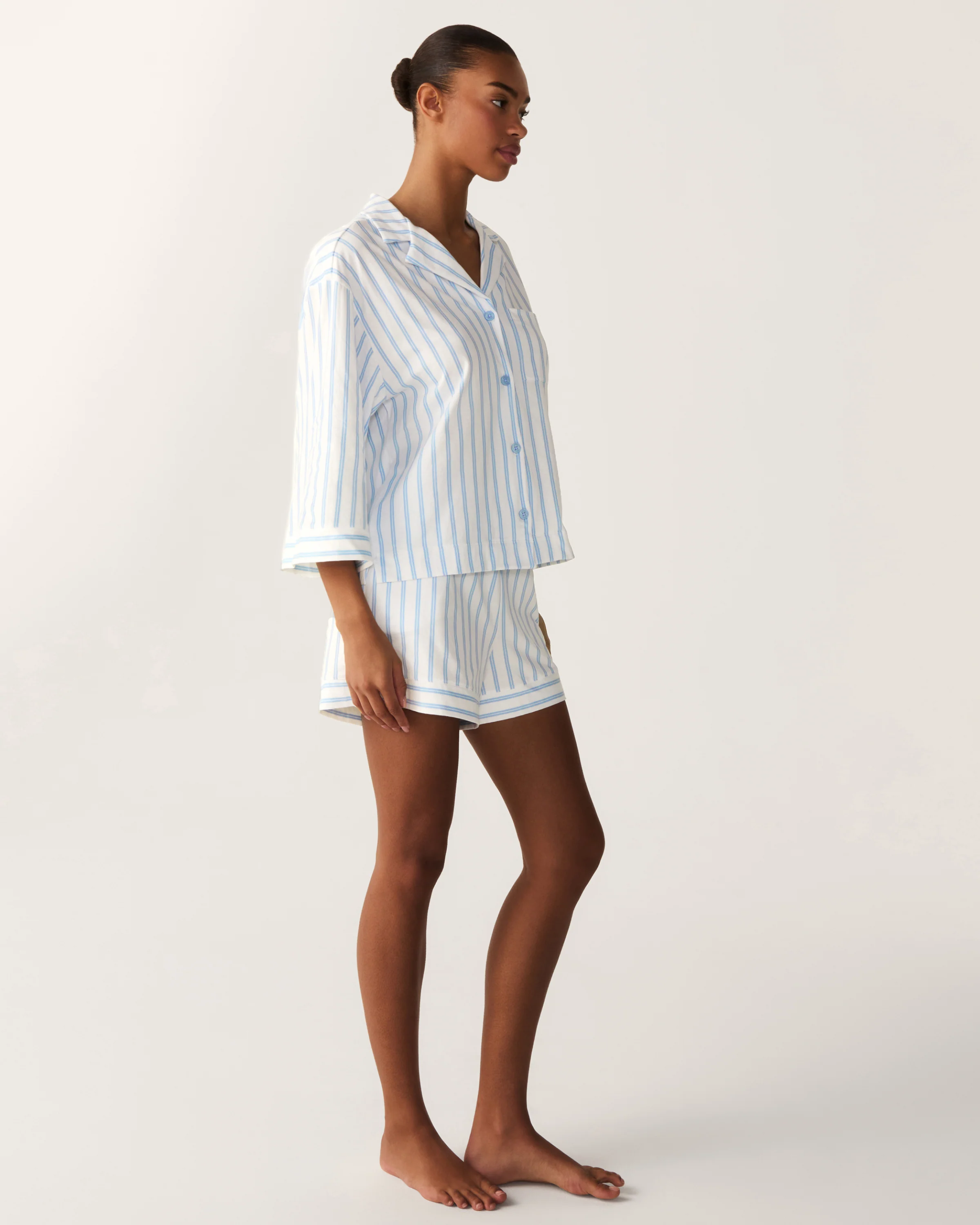 The Olivia Pima Short Set in Periwinkle Stripe - Image 3
