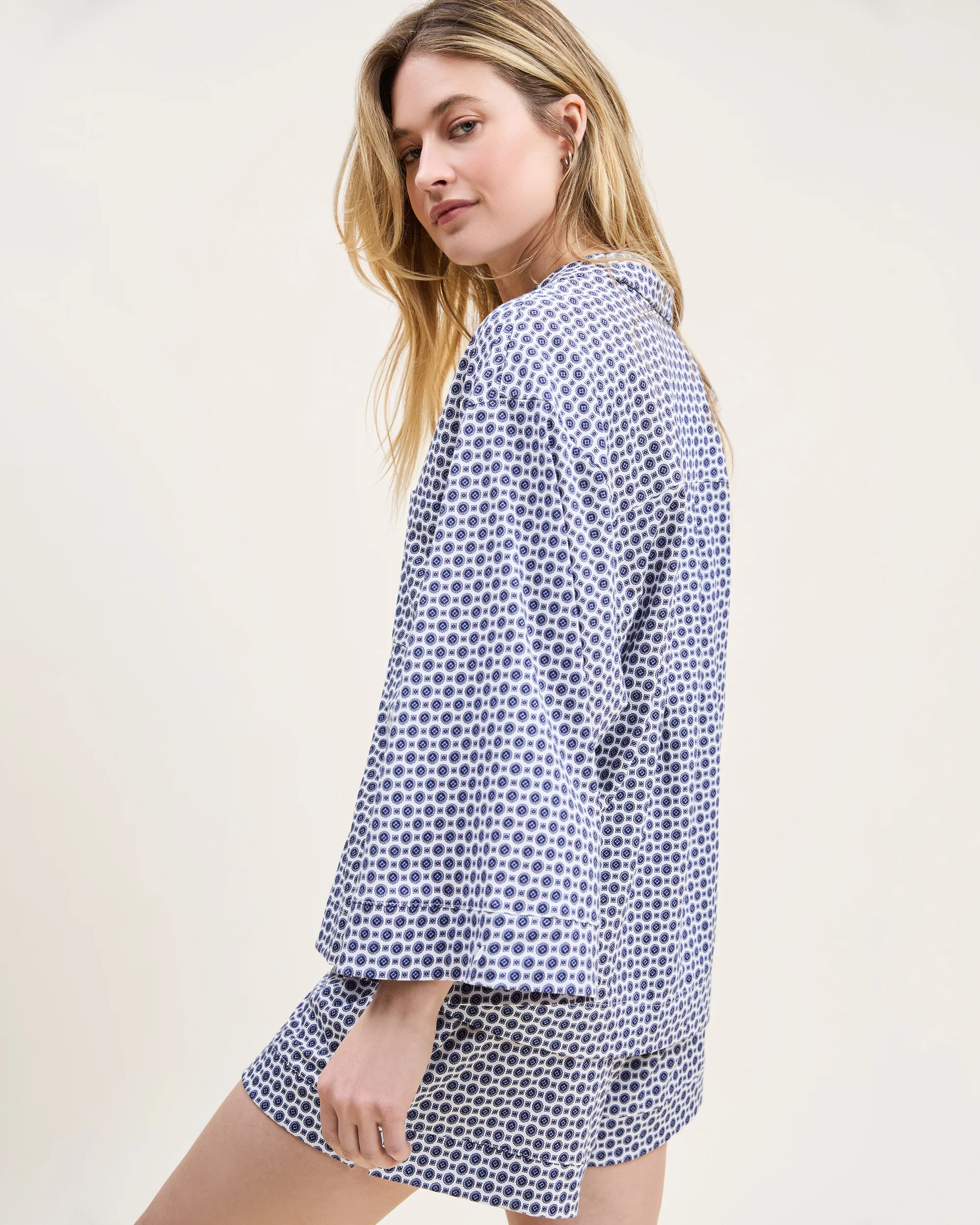 The Olivia Pima Short Set in Navy Foulard - Image 4