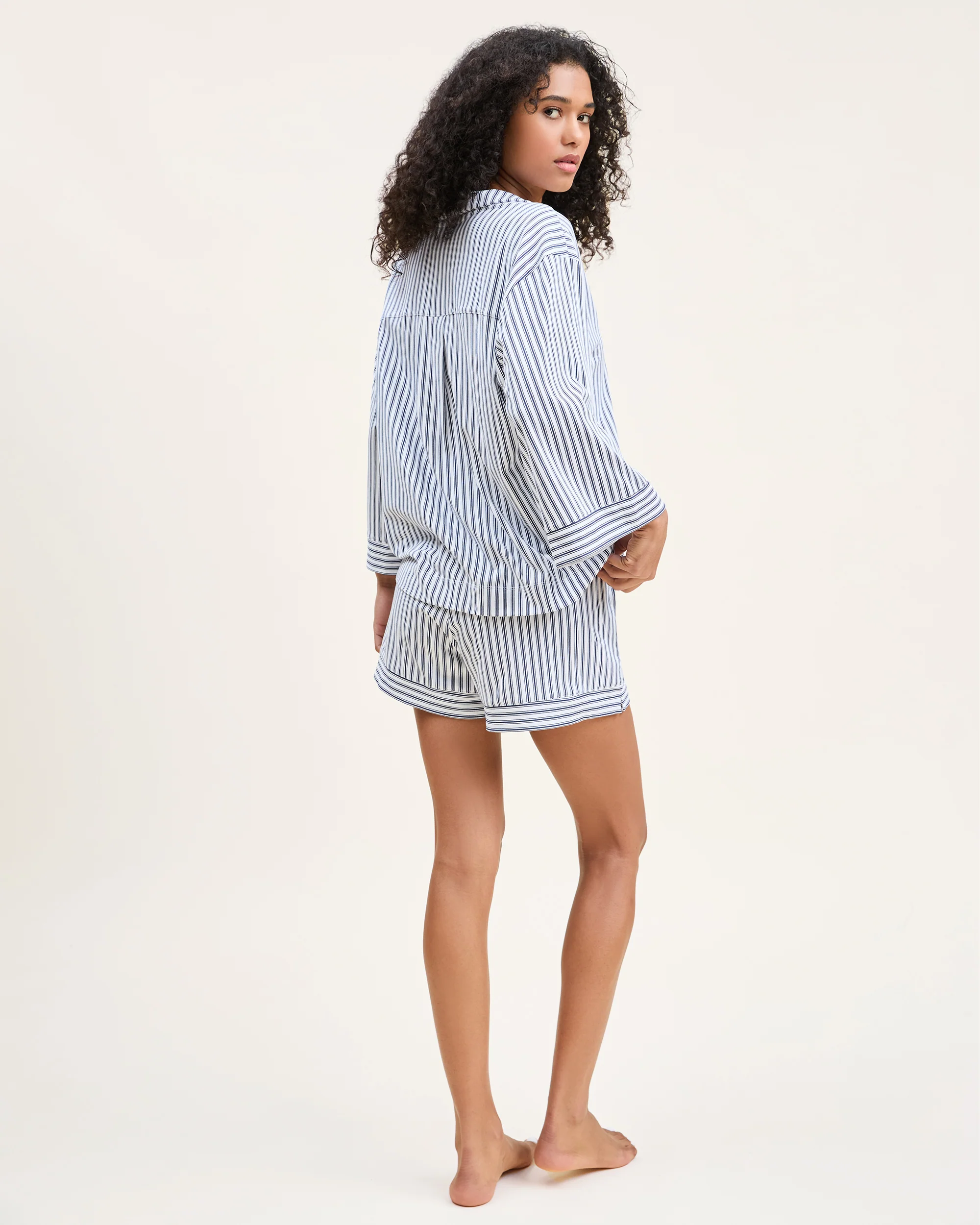 The Olivia Pima Short Set in Navy French Ticking - Image 4