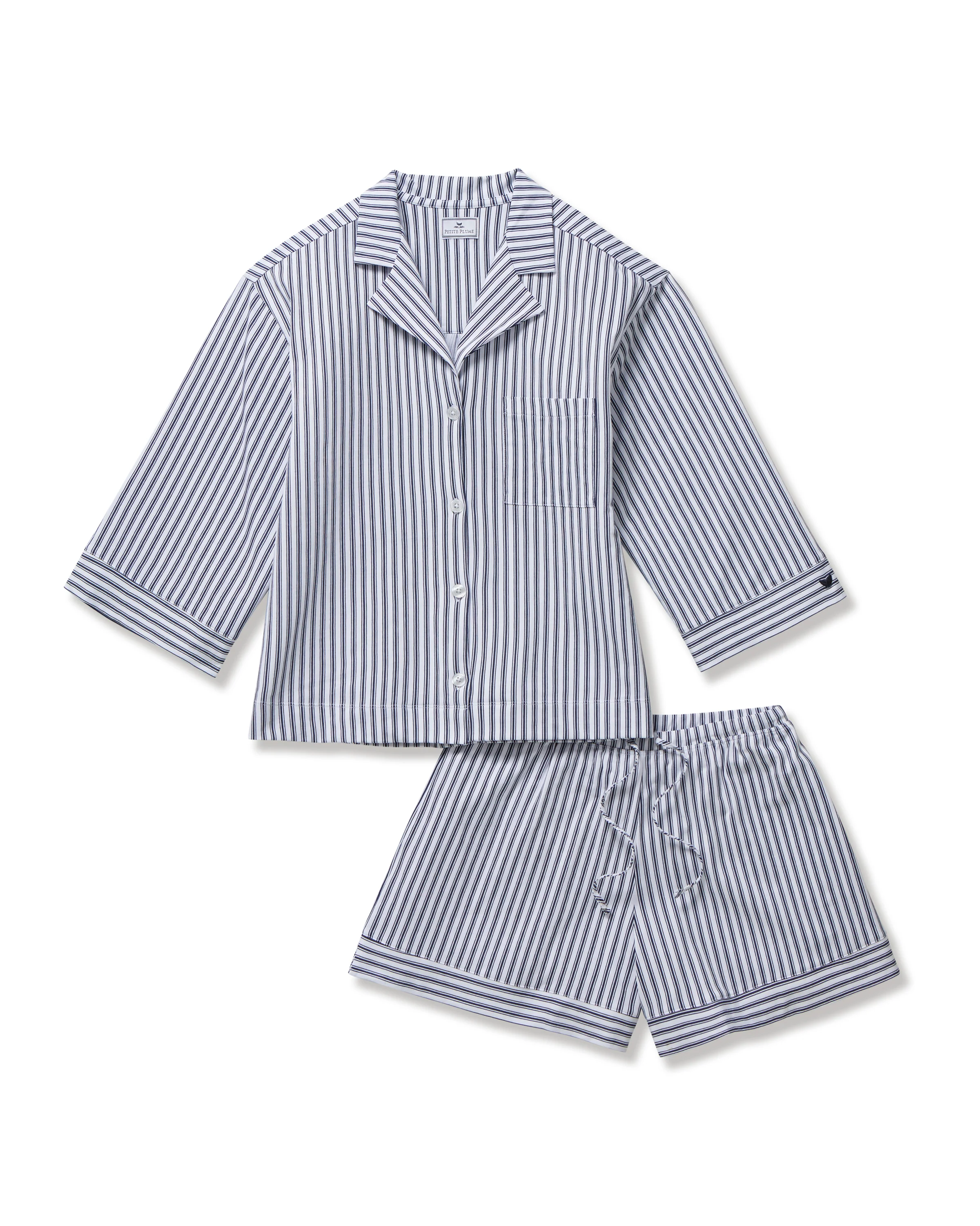 The Olivia Pima Short Set in Navy French Ticking - Image 8