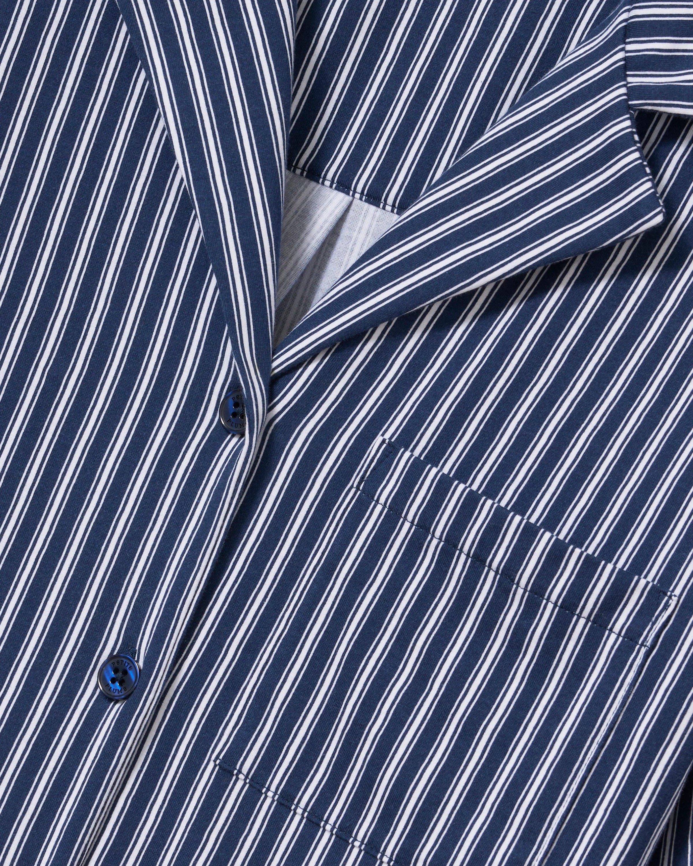 The Olivia Wide Leg Pima Pajama Set in Admiral Ticking - Image 7