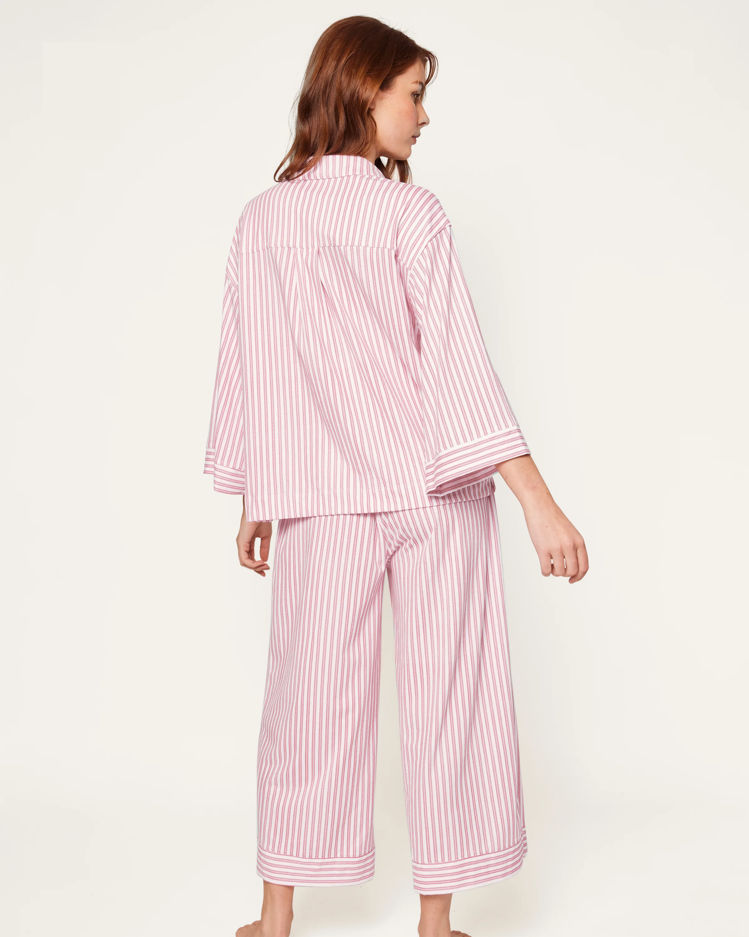 The Olivia Wide Leg Pima Pajama Set in Antique Red Ticking - Image 3