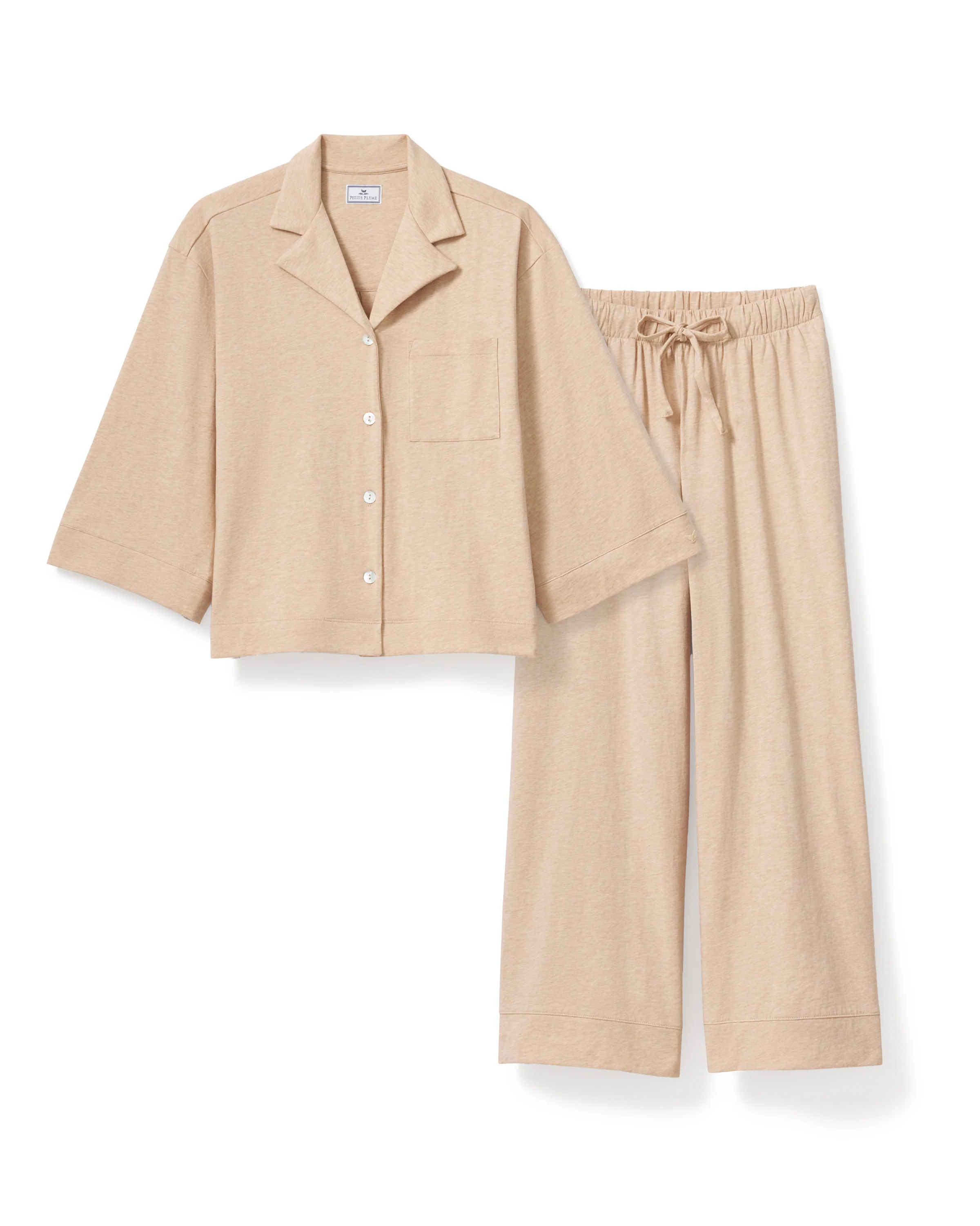 The Olivia Wide Leg Pima Pajama Set in Camel - Image 7