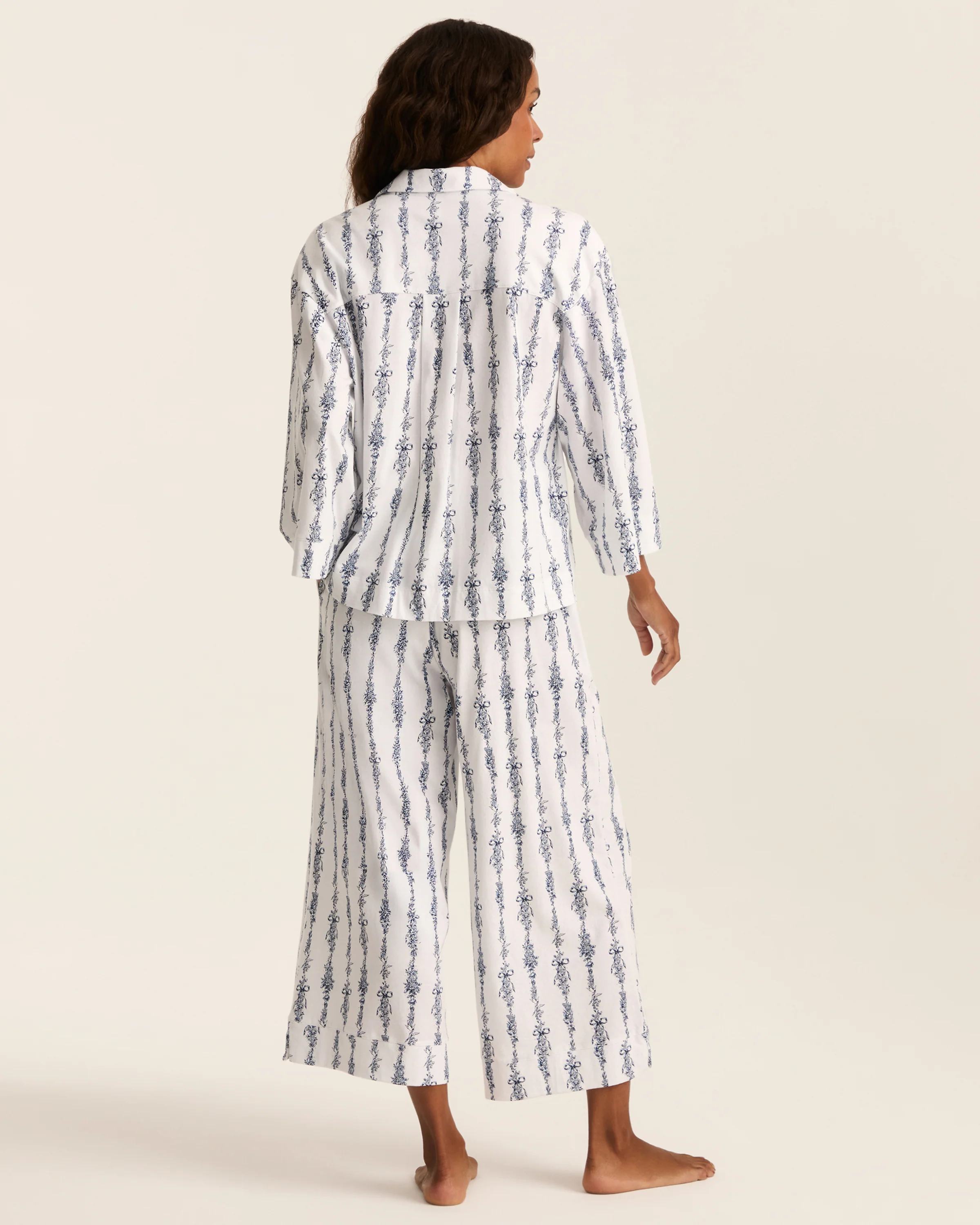 The Olivia Wide Leg Pima Pajama Set in Navy Mayfair Toile - Image 5