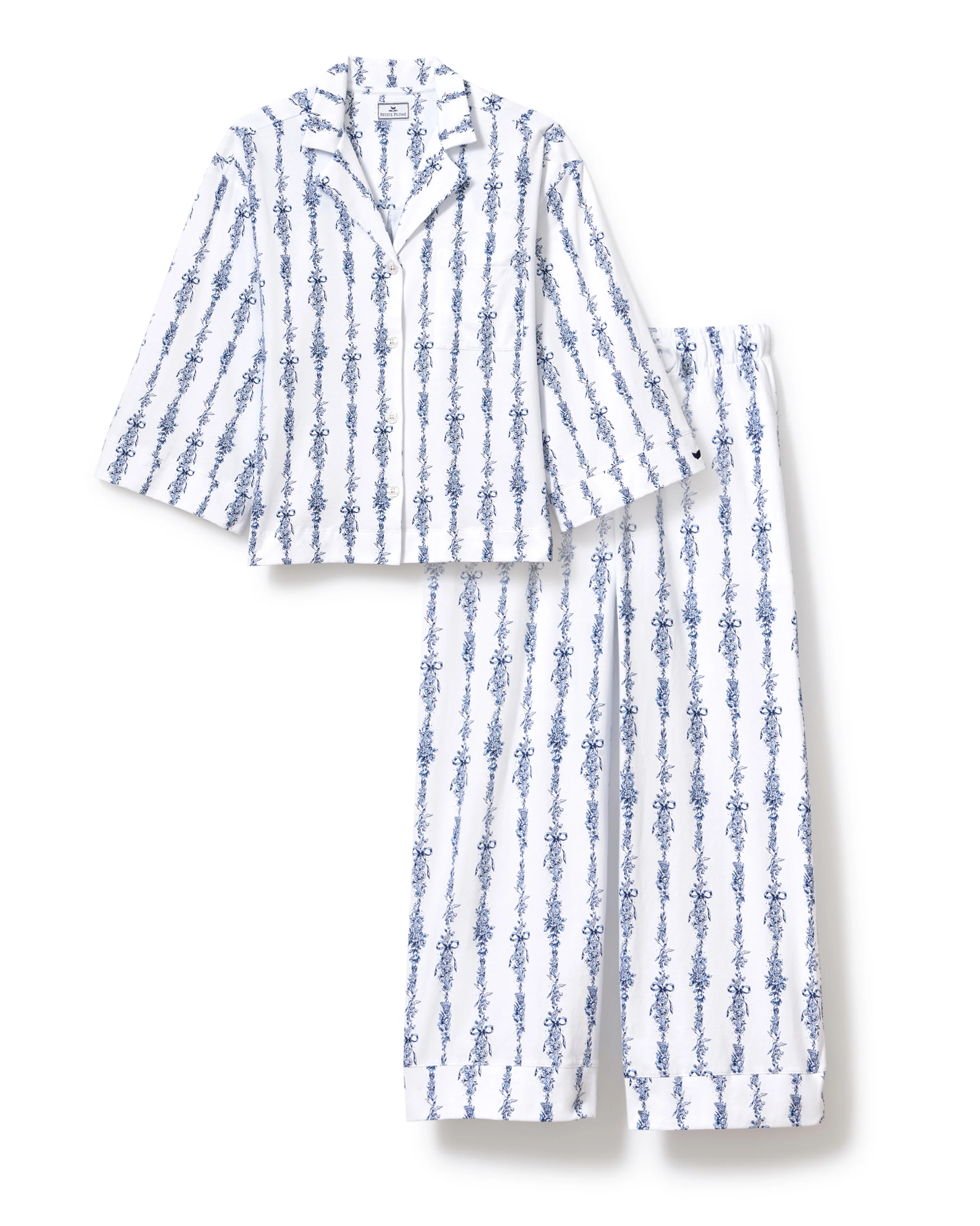 The Olivia Wide Leg Pima Pajama Set in Navy Mayfair Toile - Image 7