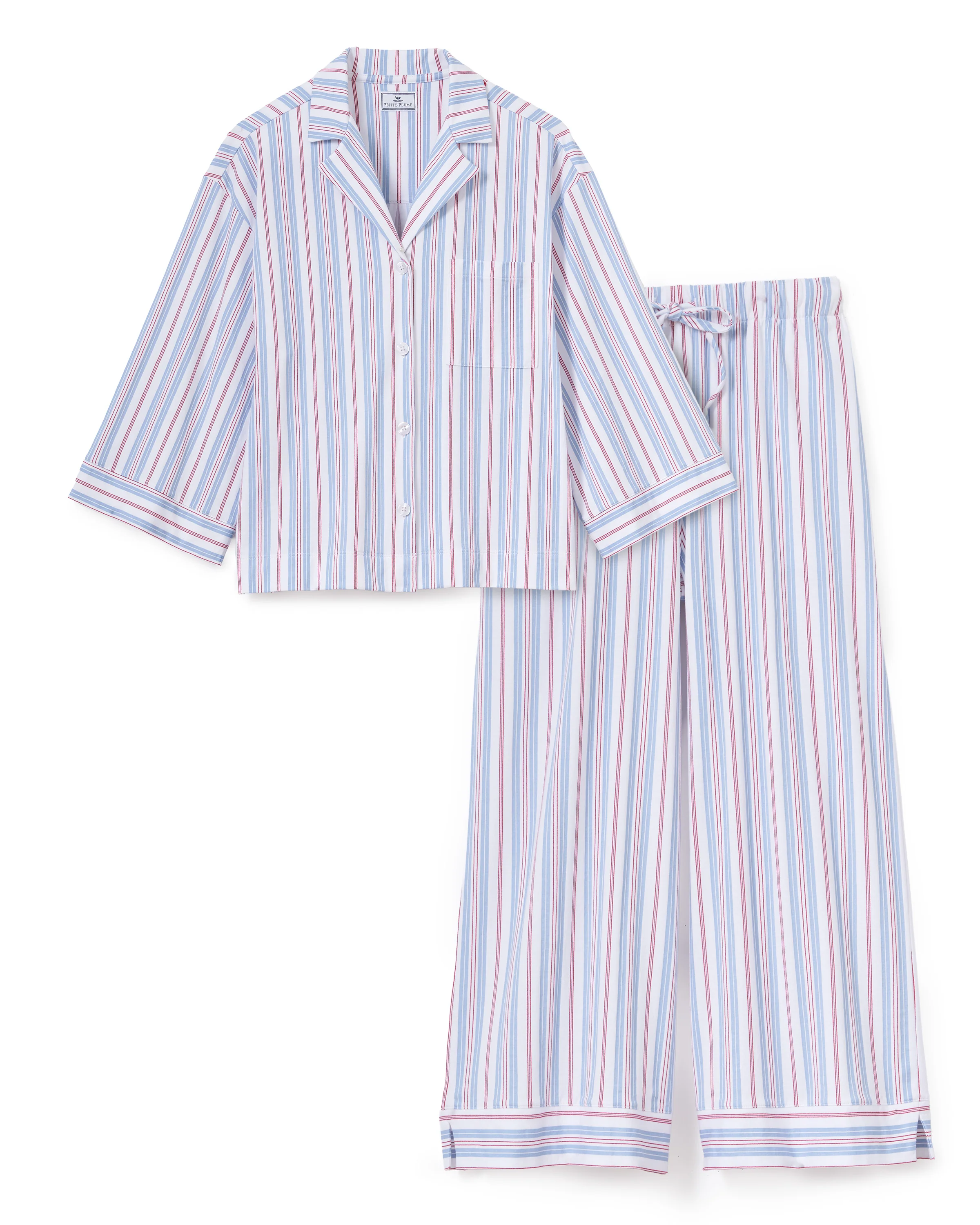 The Olivia Wide Leg Lightweight Pima Pajama Set in Vintage French Stripes - Image 7