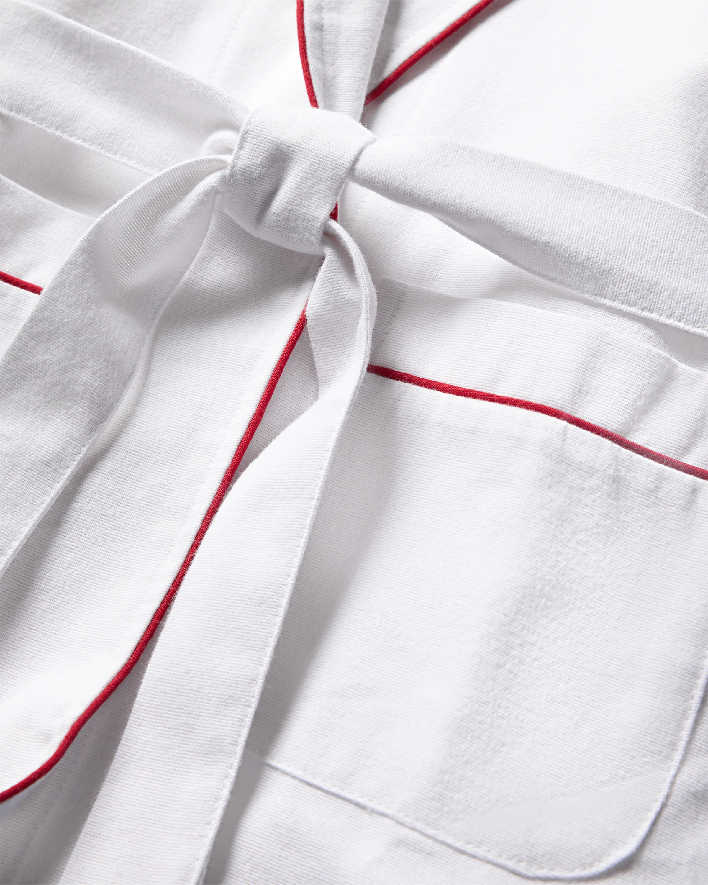 Kid's Flannel Robe in White with Red Piping - Image 4