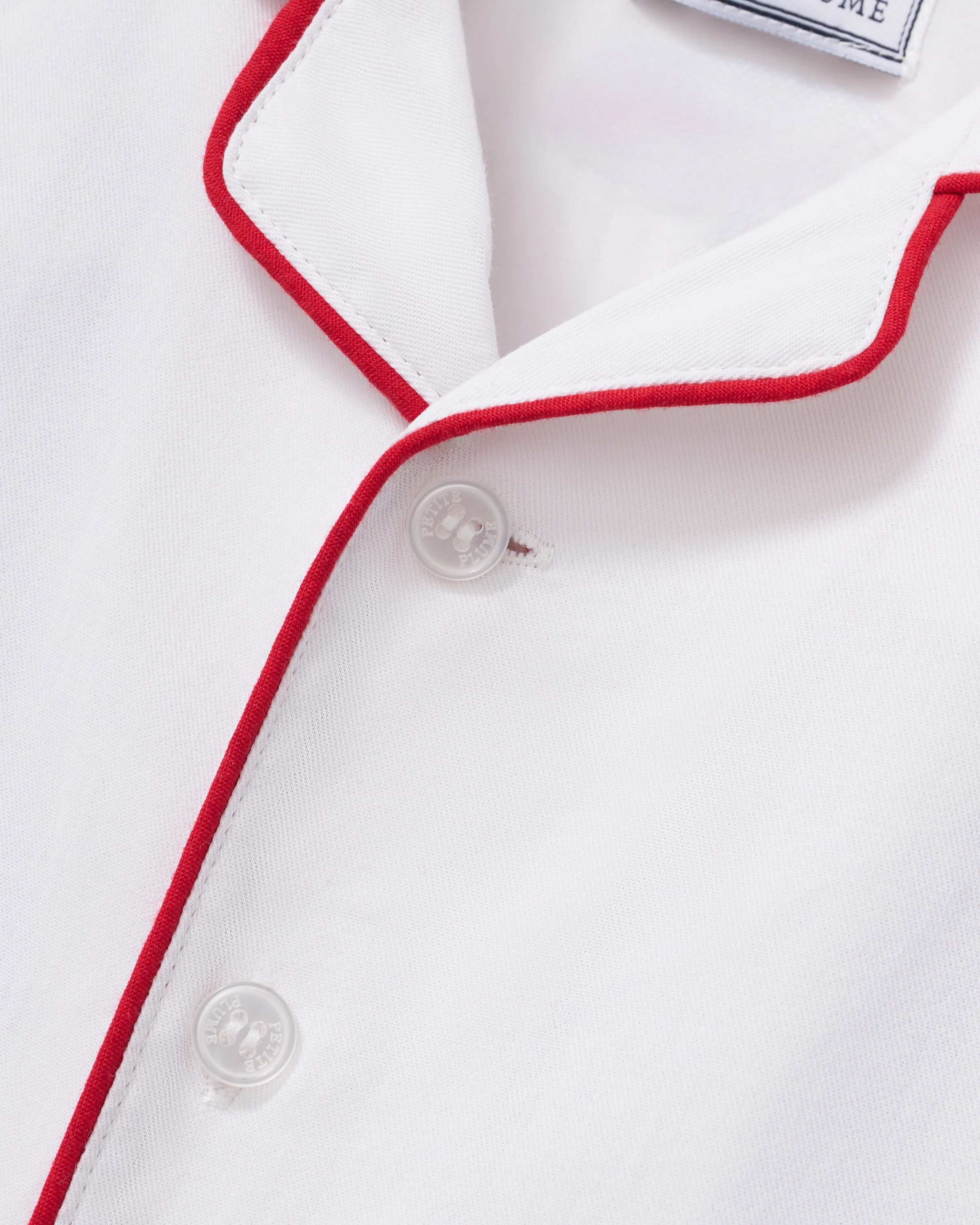 Baby's Classic Twill Romper in White with Red Piping - Image 4