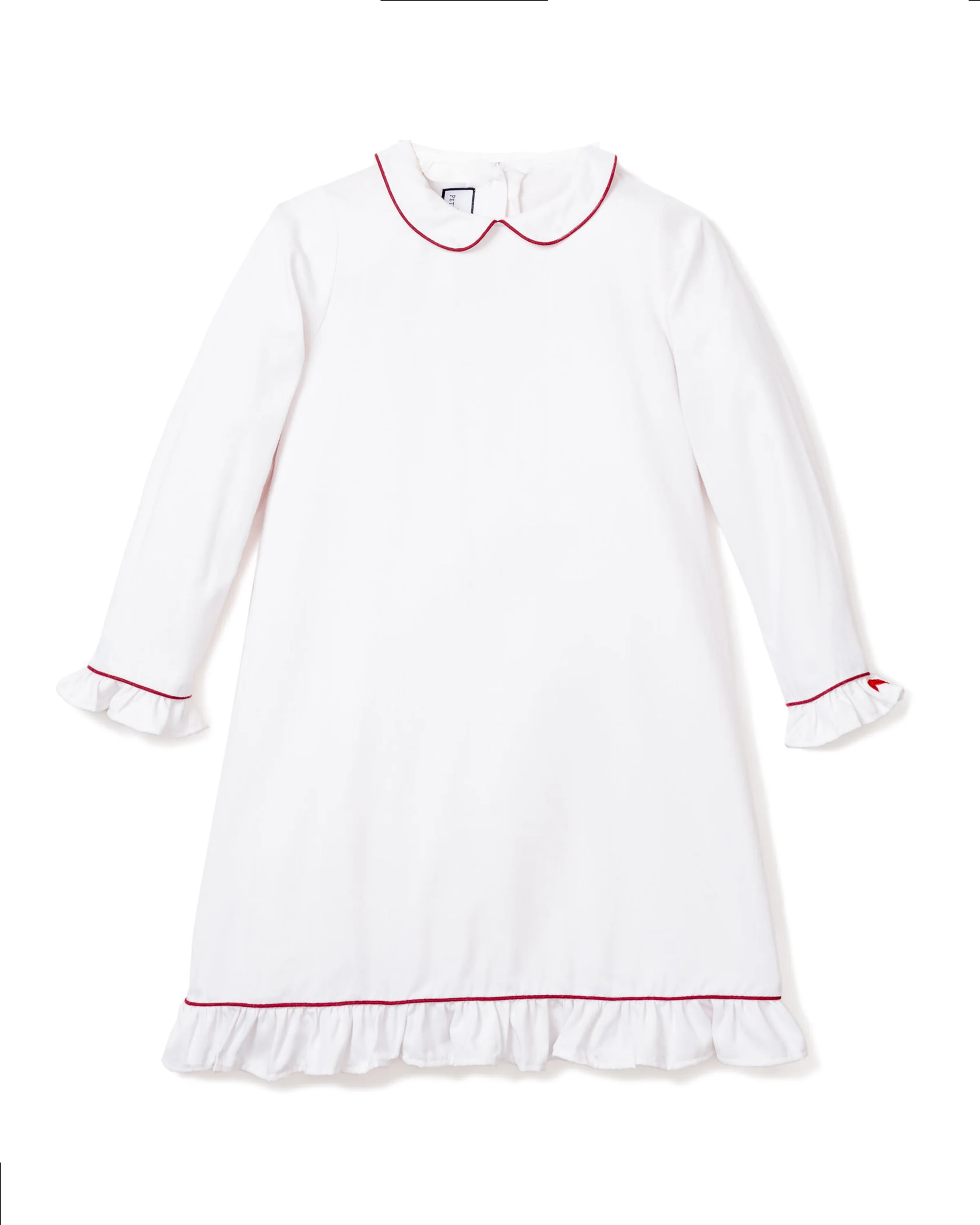 Girl's Twill Sophia Nightgown in White with Red Piping - Image 3