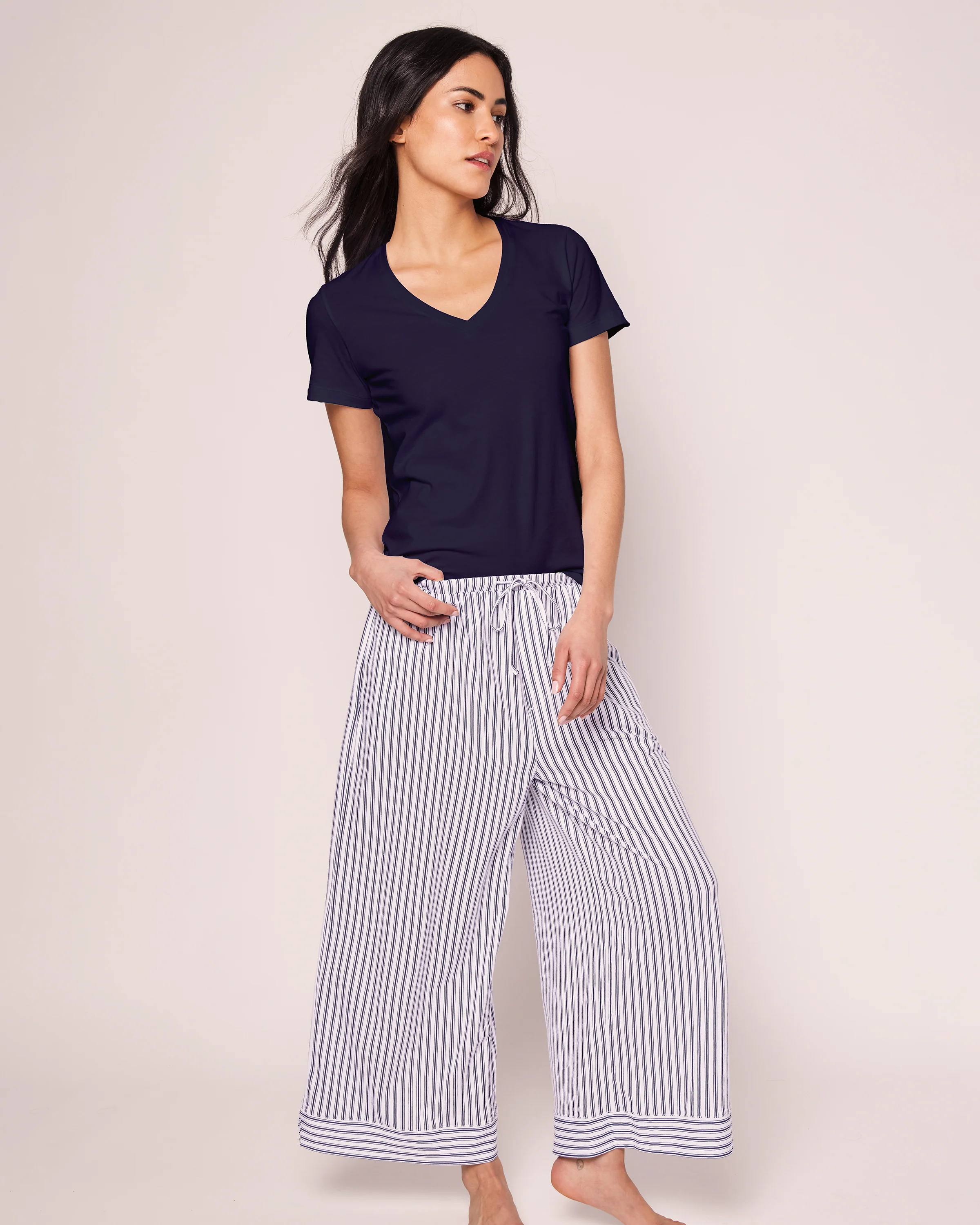 Women's Pima V-Neck Short Sleeve Top in Navy - Image 3