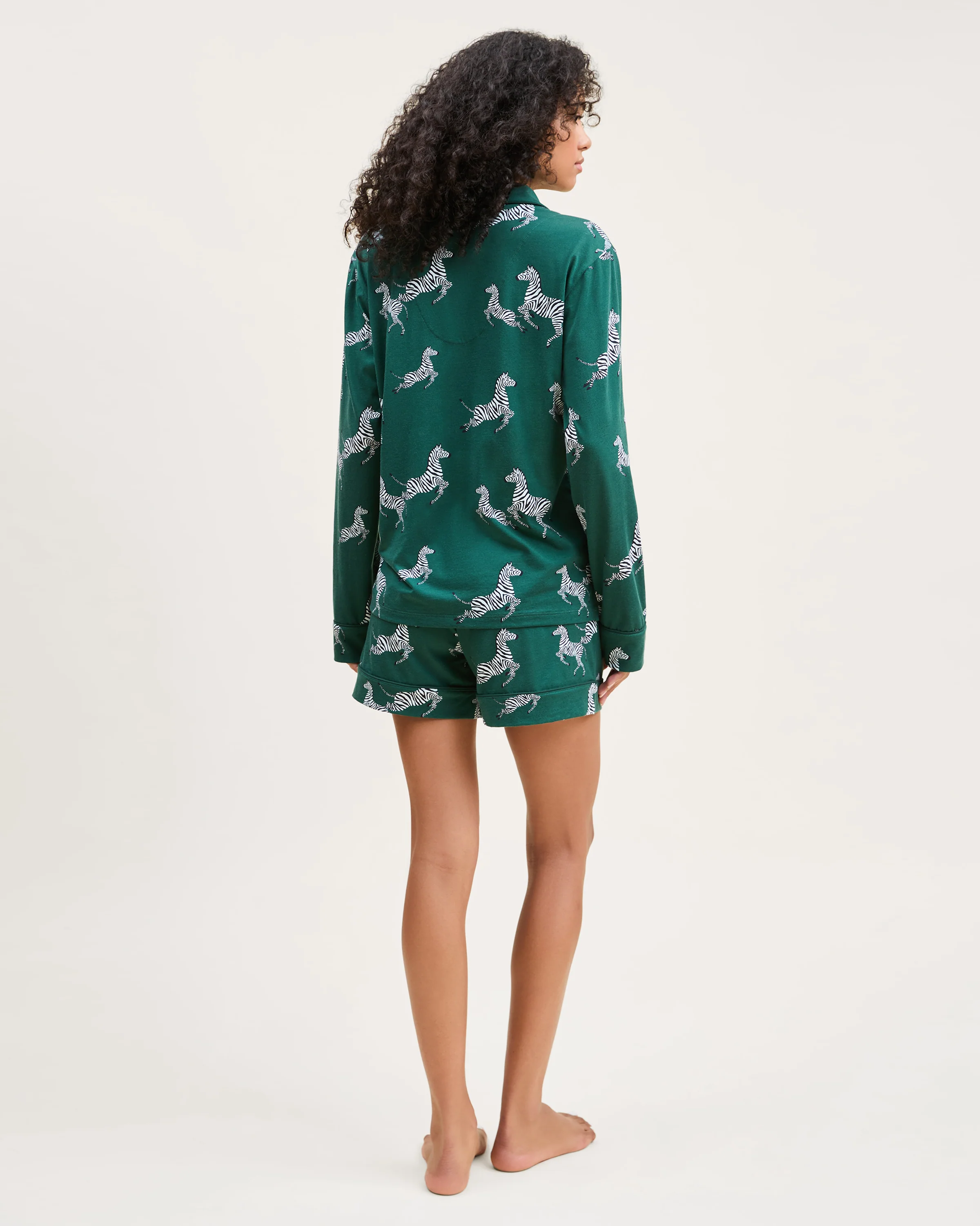 Women's Pima Long Sleeve Short Set in Zèbre de Forêt - Image 5