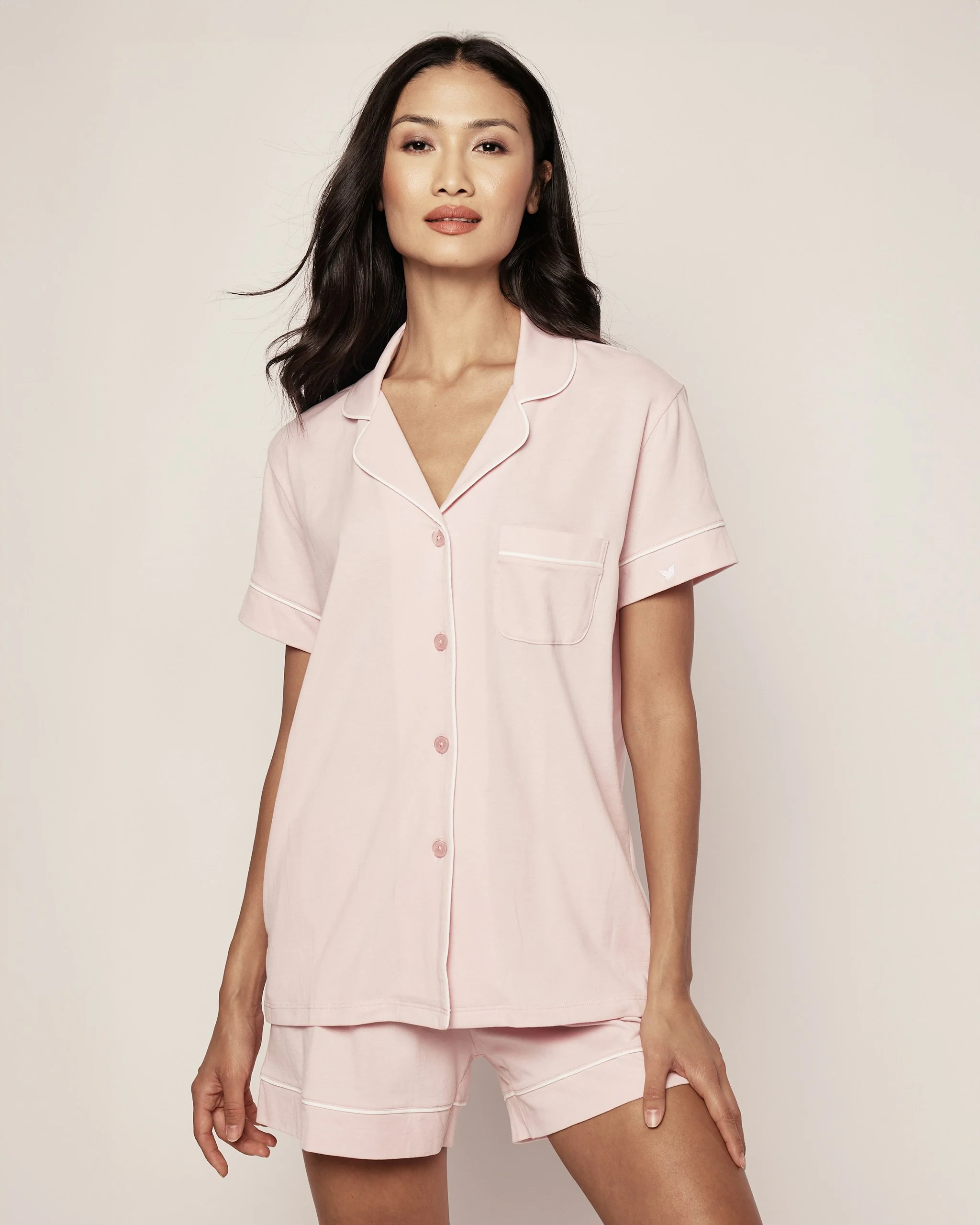 Women's Pima Short Sleeve Short Set in Pink - Image 2