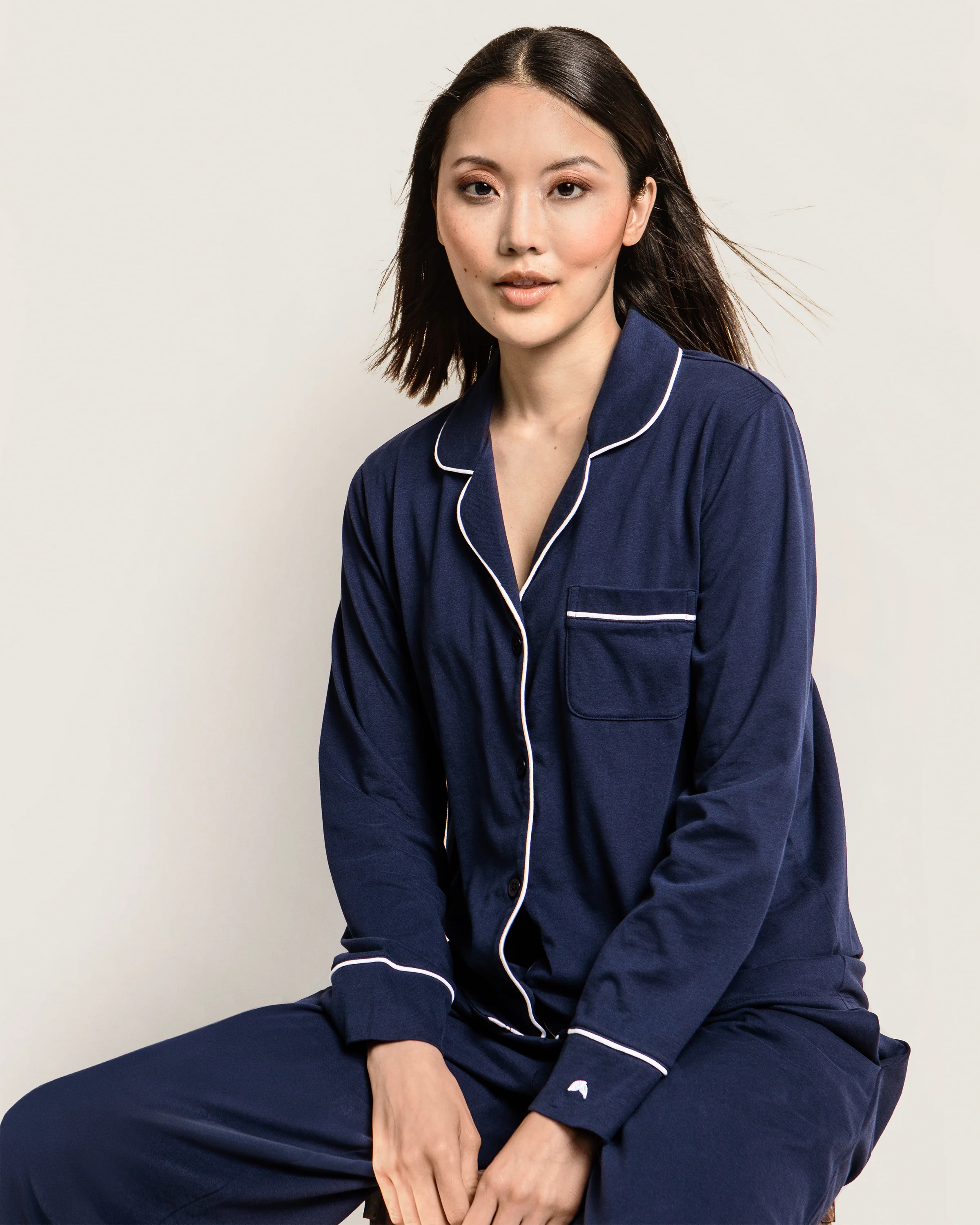 Women's Pima Pajama Set in Navy - Image 2