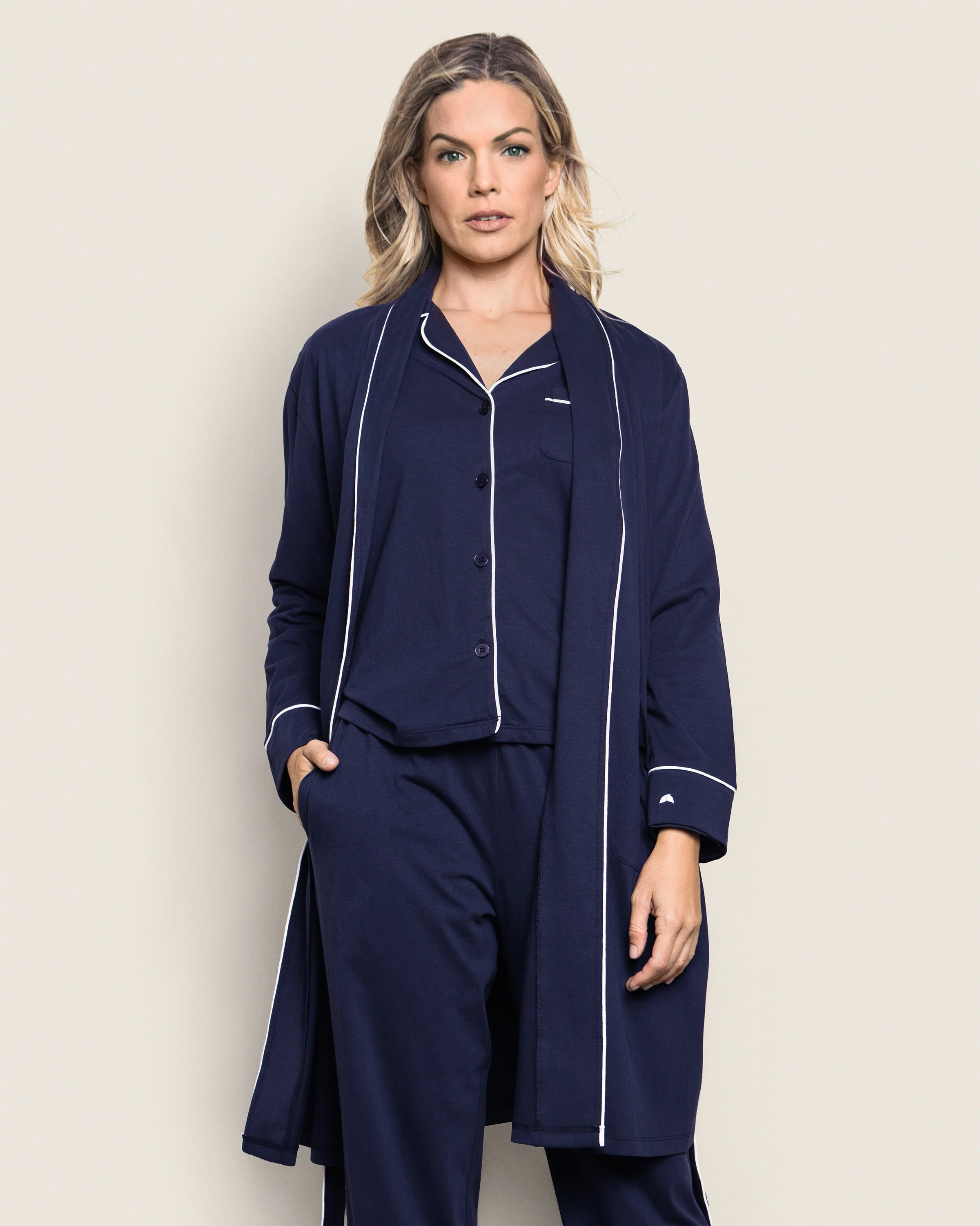 Women's Pima Robe in Navy - Image 2