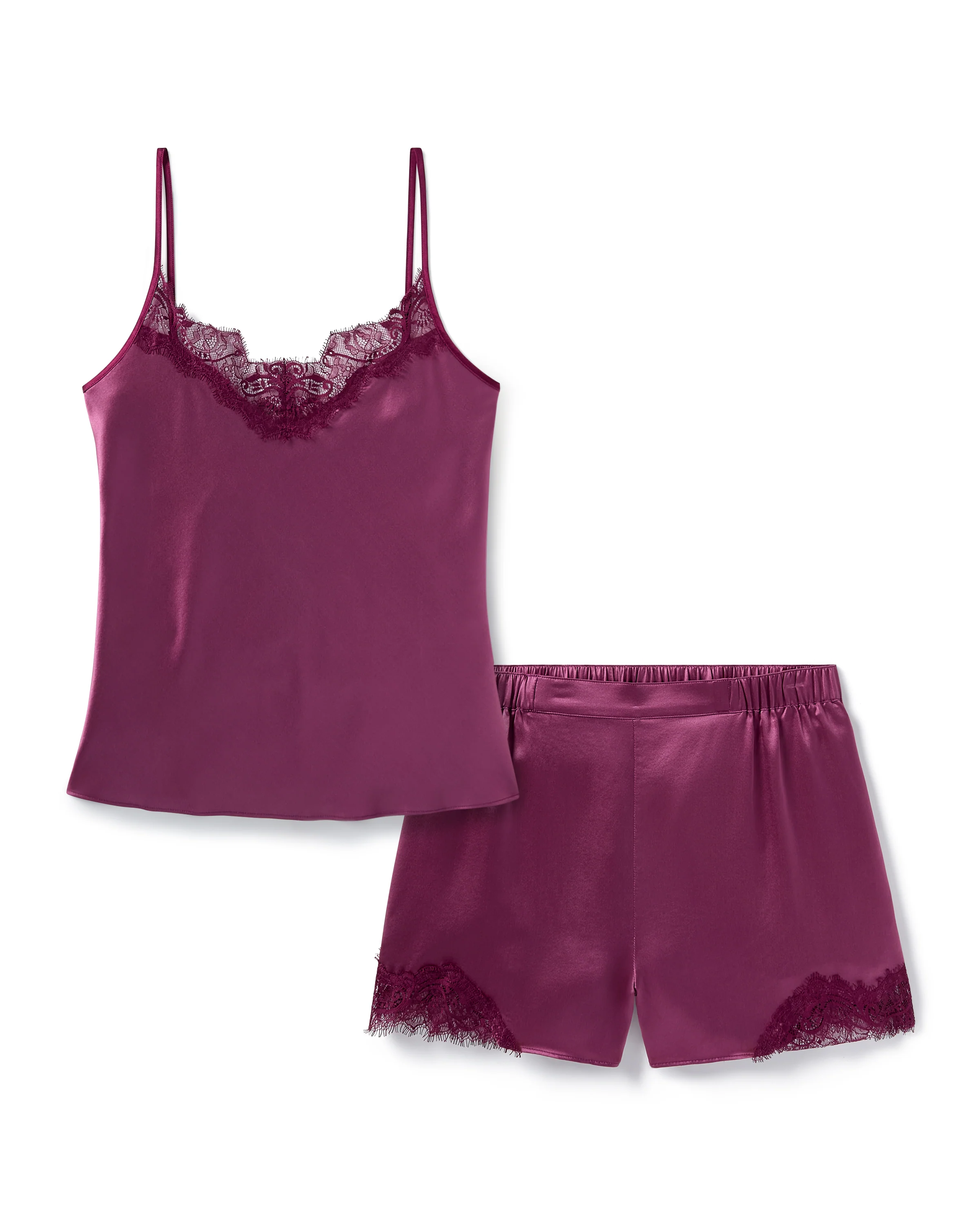 Women's Silk Lace Cami Short Set in Rosewood