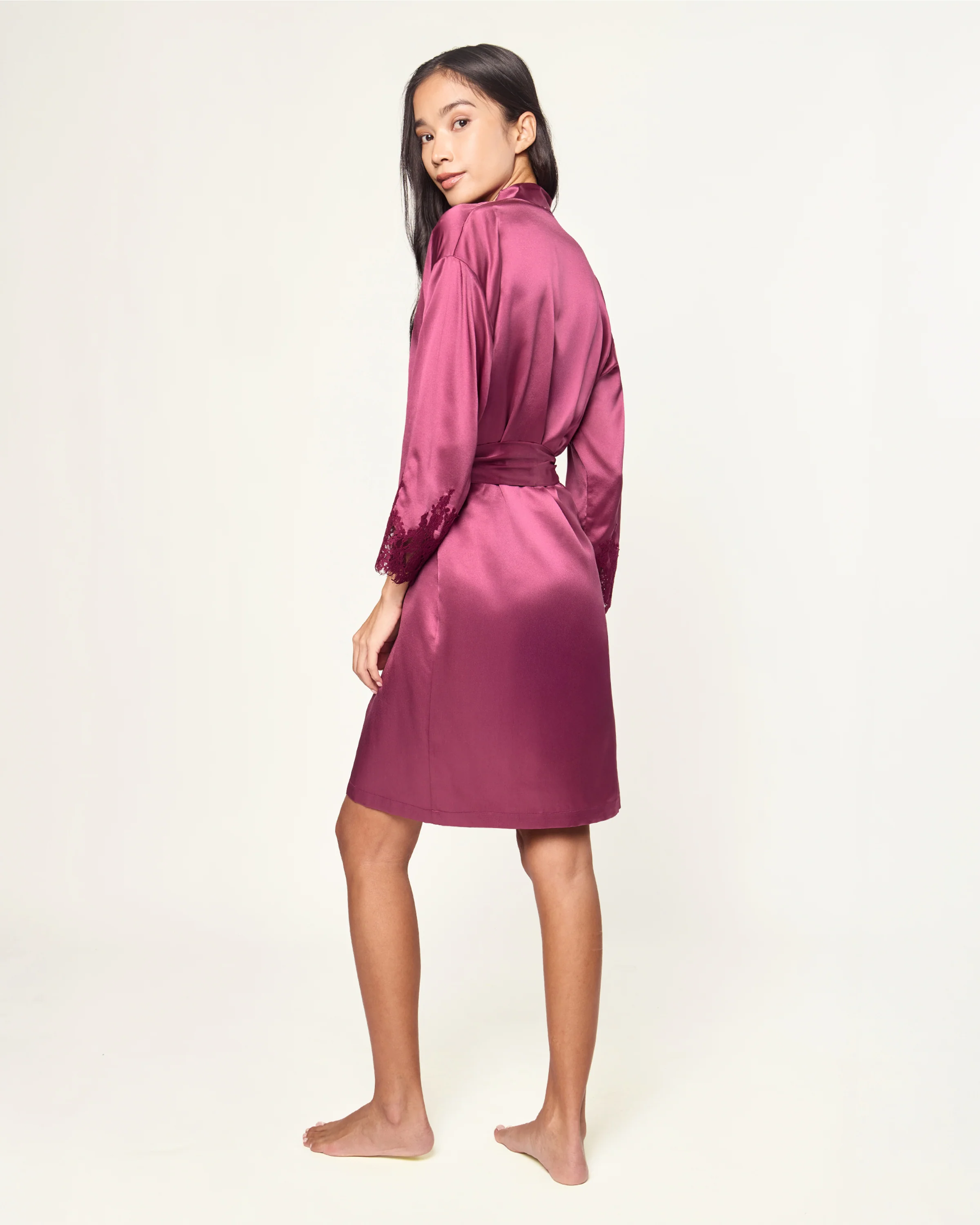 Women's Silk Lace Robe in Rosewood - Image 5
