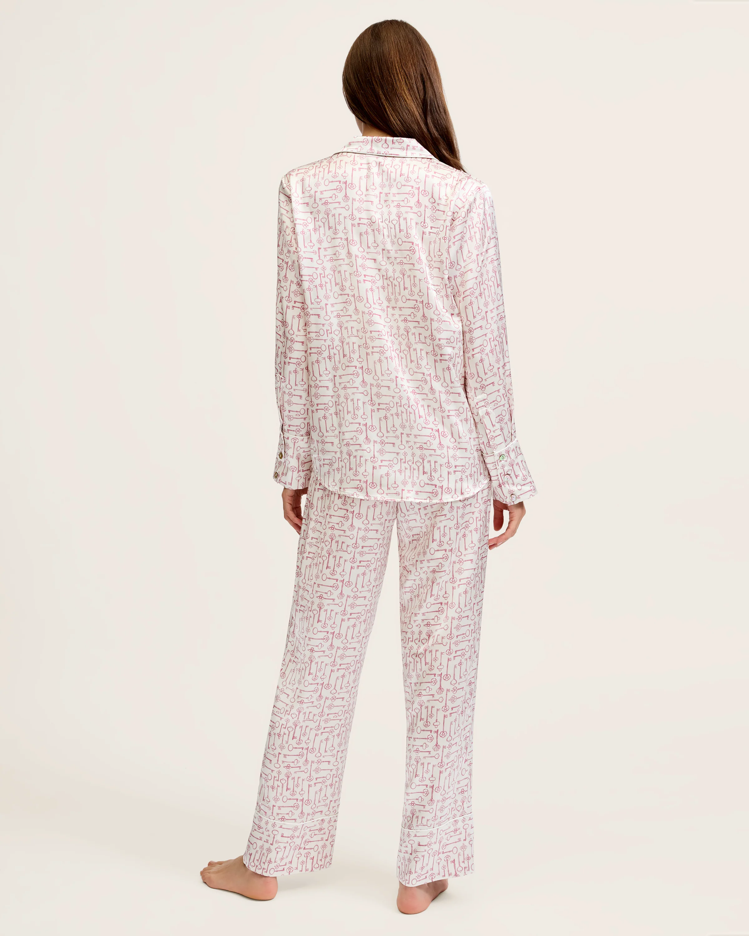 Women's Silk Pajama Set in Key to My Heart - Image 5