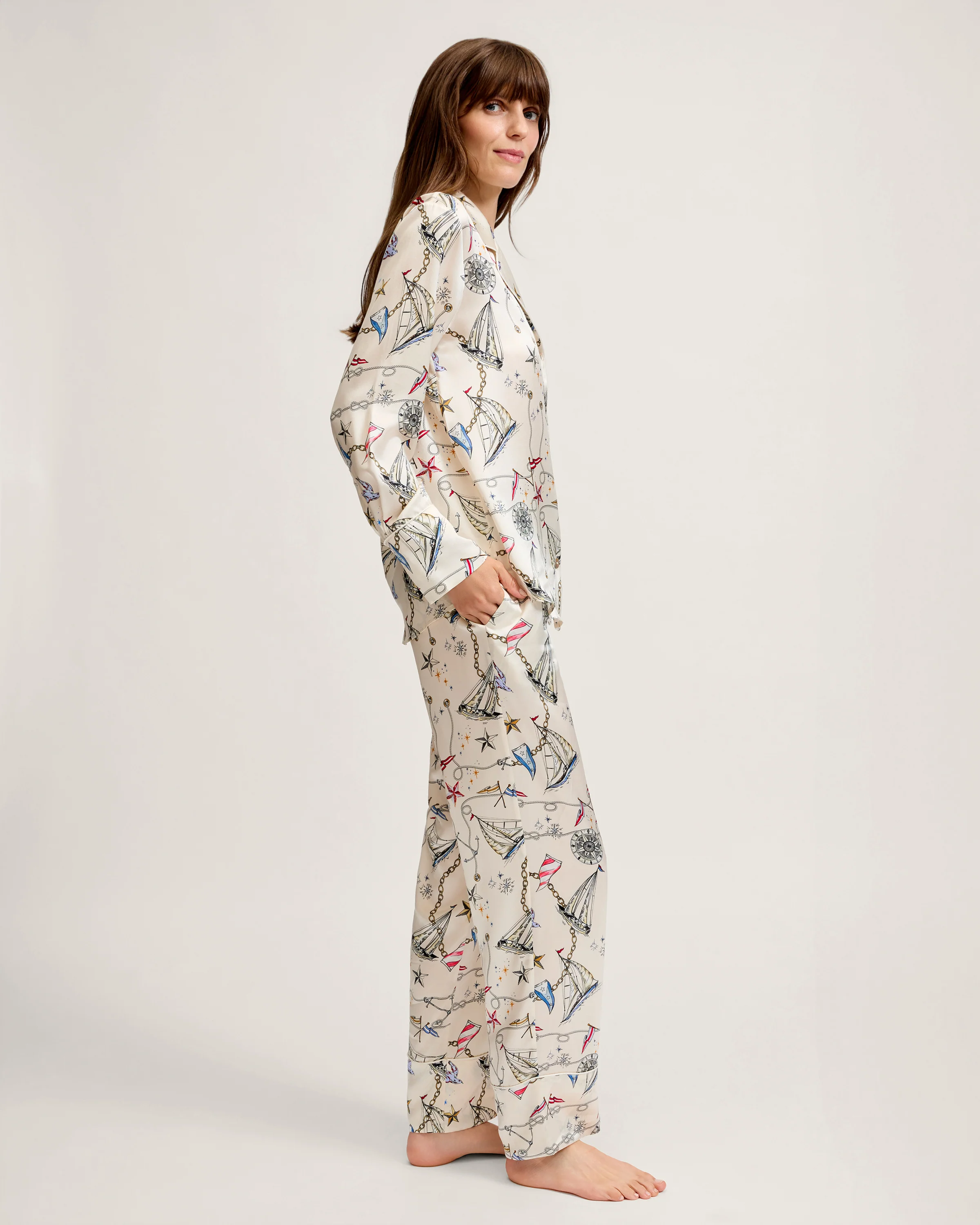 Women's Silk Pajama Set in Regatta Royale - Image 3
