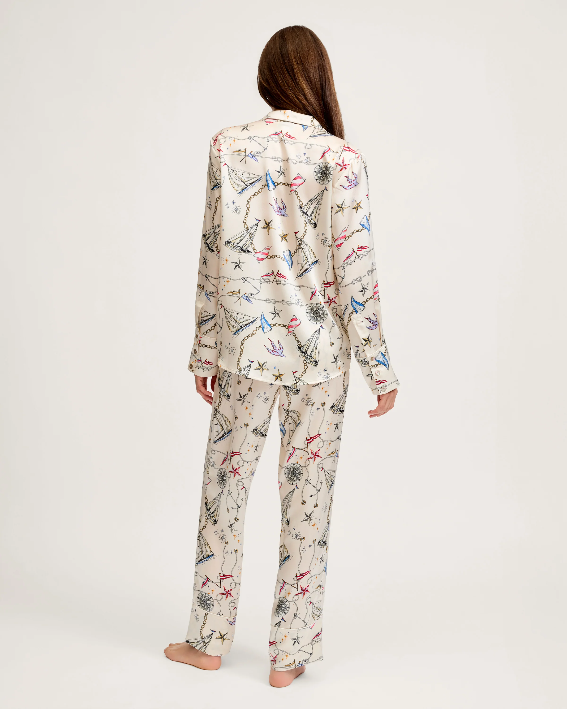 Women's Silk Pajama Set in Regatta Royale - Image 4