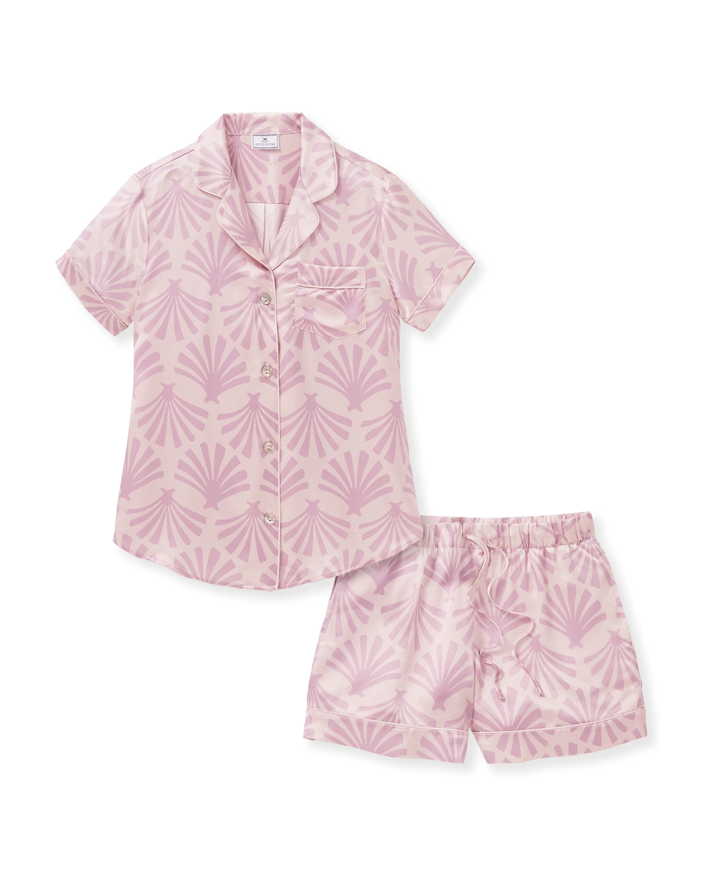 Women's Silk Short Sleeve Short Set in Blush Tide