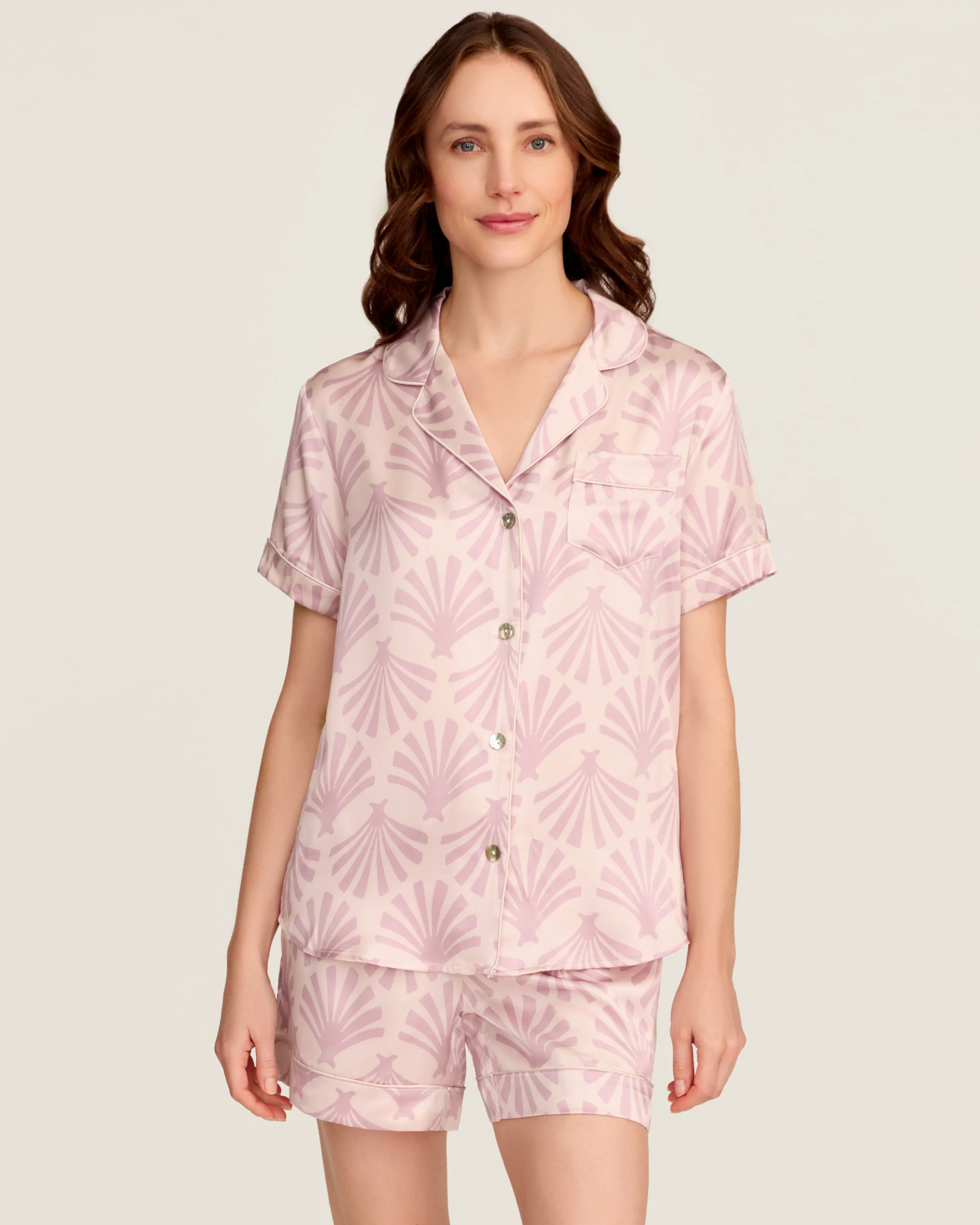 Women's Silk Short Sleeve Short Set in Blush Tide - Image 2