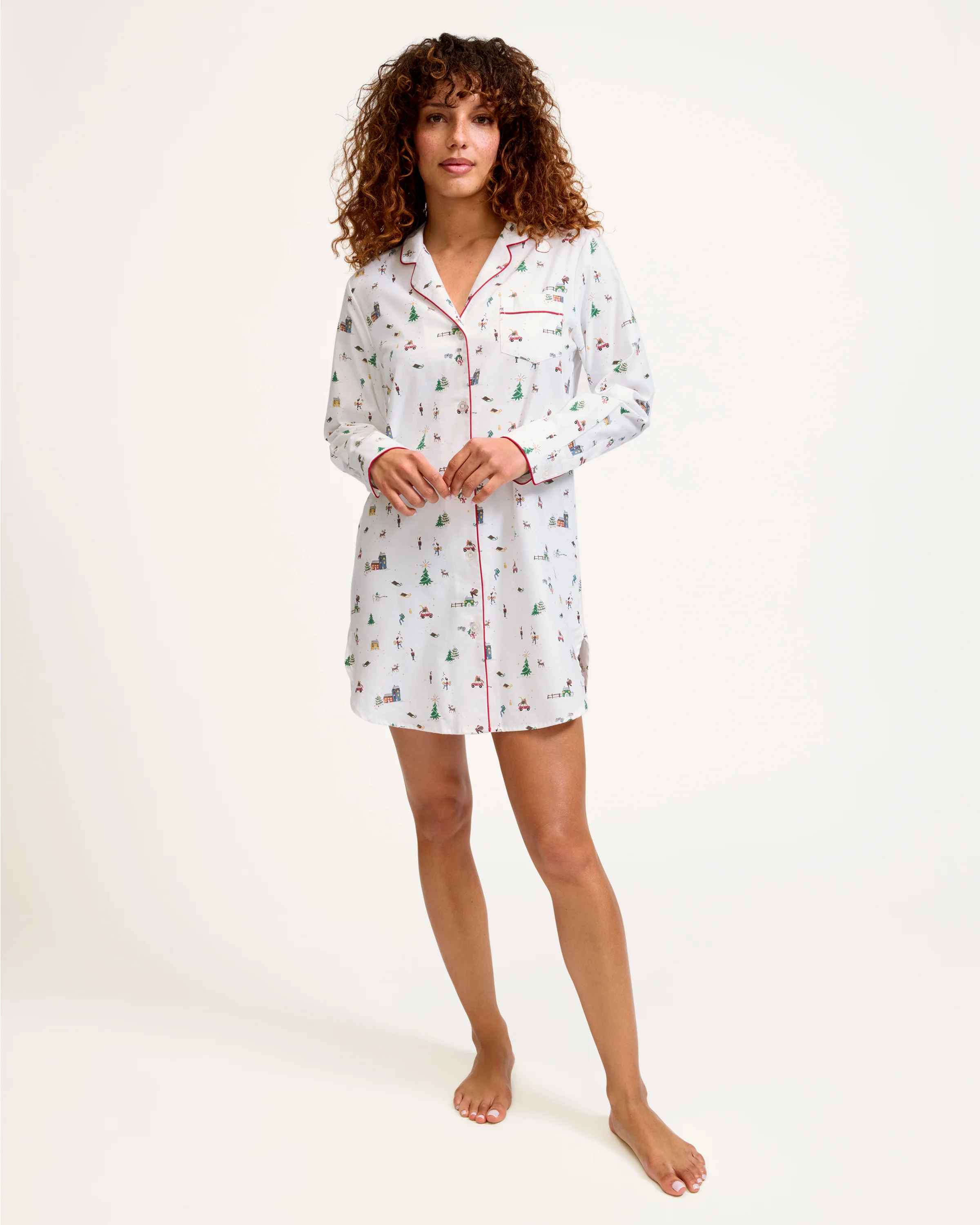 Women's Twill Nightshirt in Holiday Town - Image 2