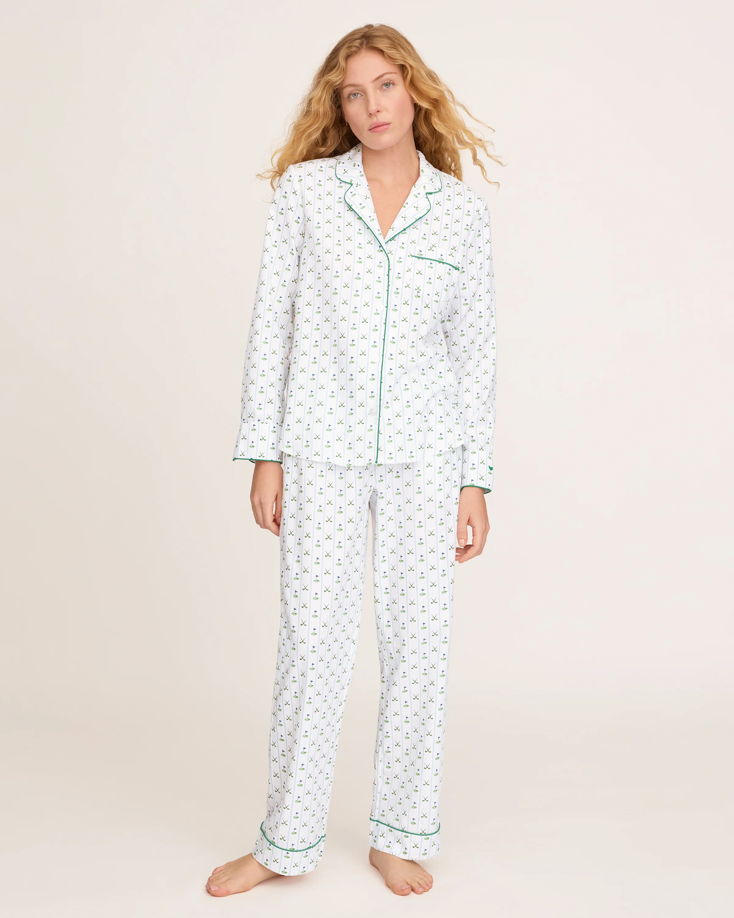 Women's Twill Pajama Set in Fairway Stripe