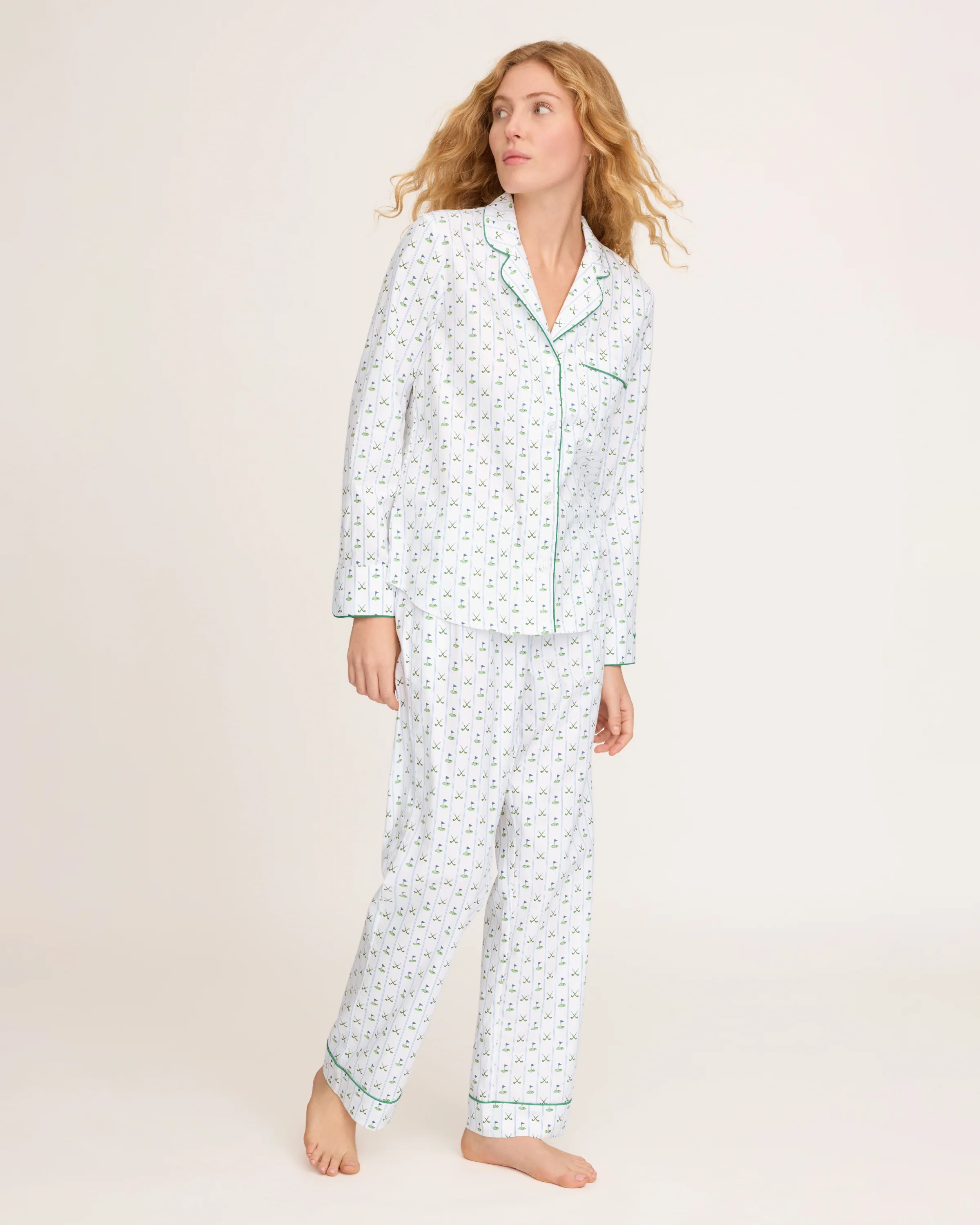 Women's Twill Pajama Set in Fairway Stripe - Image 3