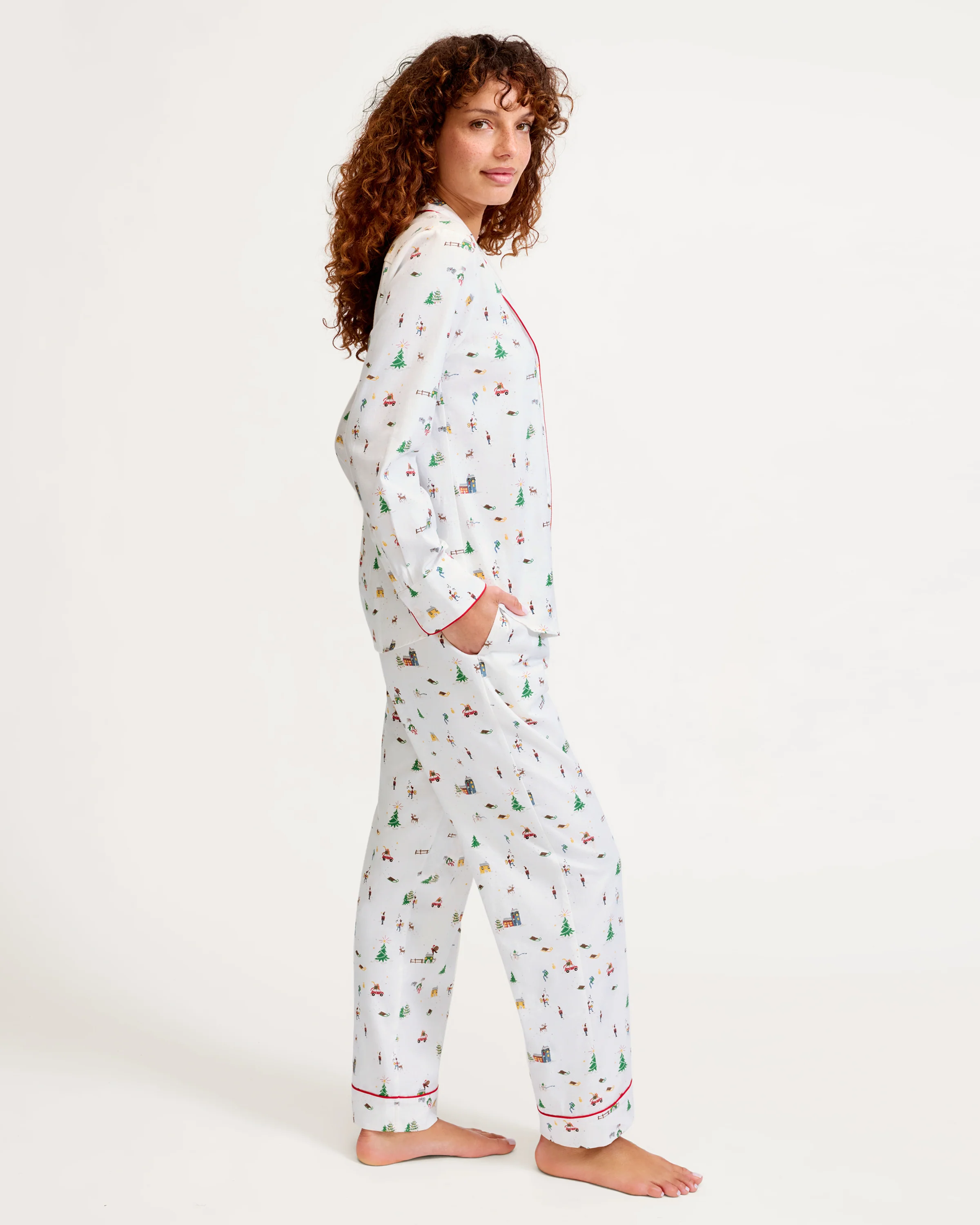 Women's Twill Pajama Set in Holiday Town - Image 3