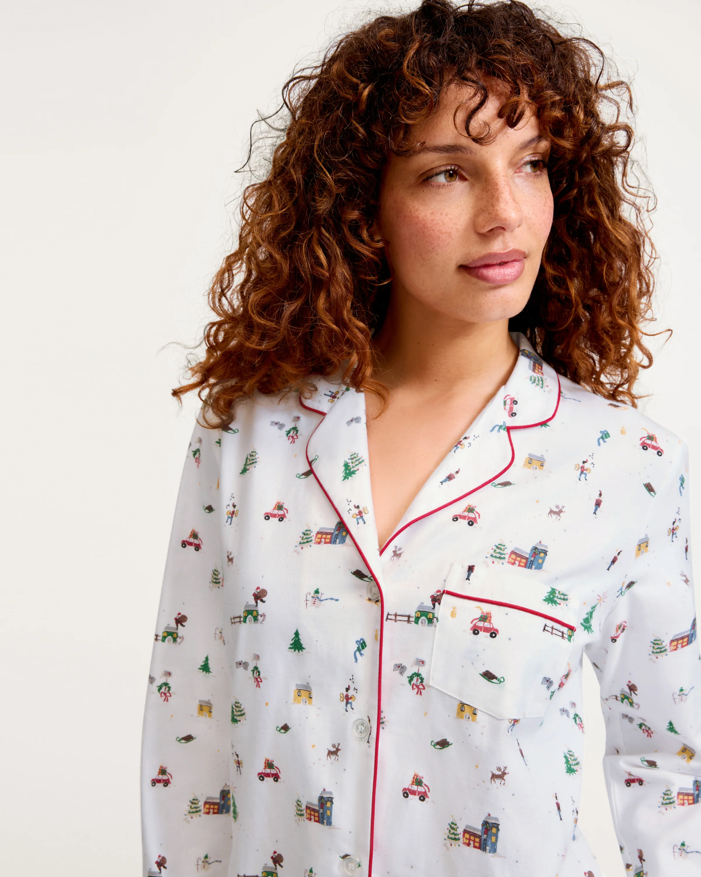 Women's Twill Pajama Set in Holiday Town - Image 5