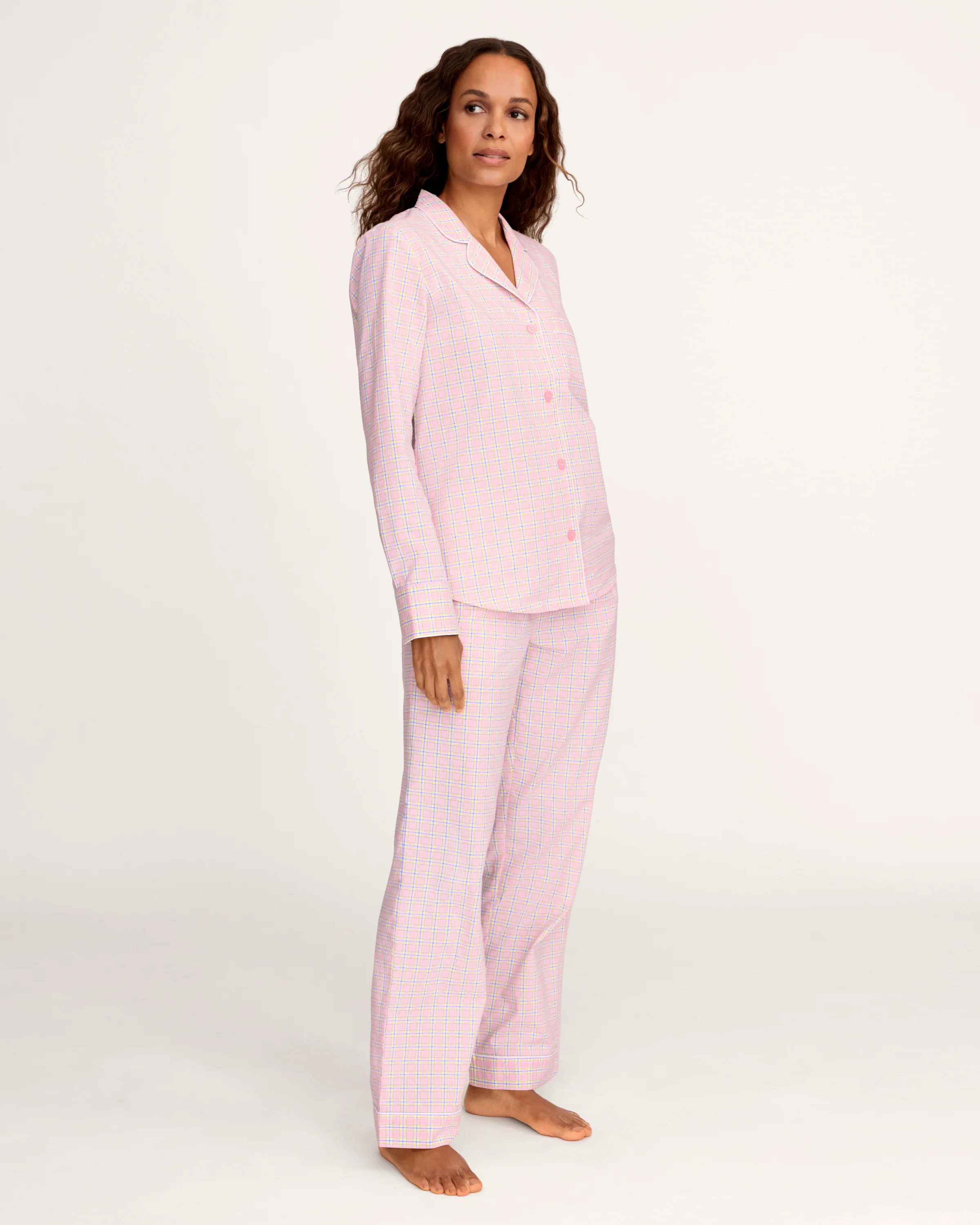 Women's Twill Pajama Set in Peony Plaid - Image 3