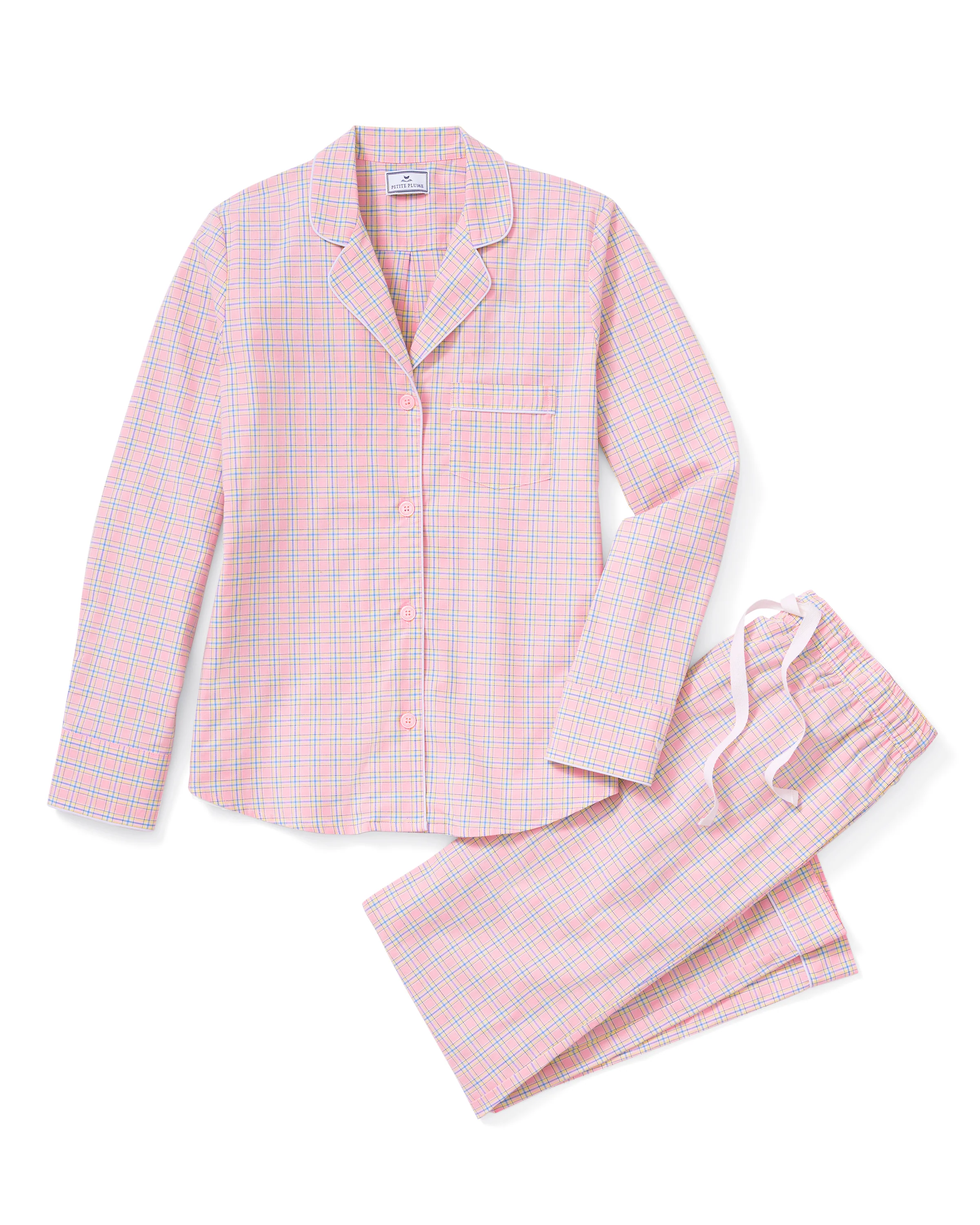 Women's Twill Pajama Set in Peony Plaid - Image 6
