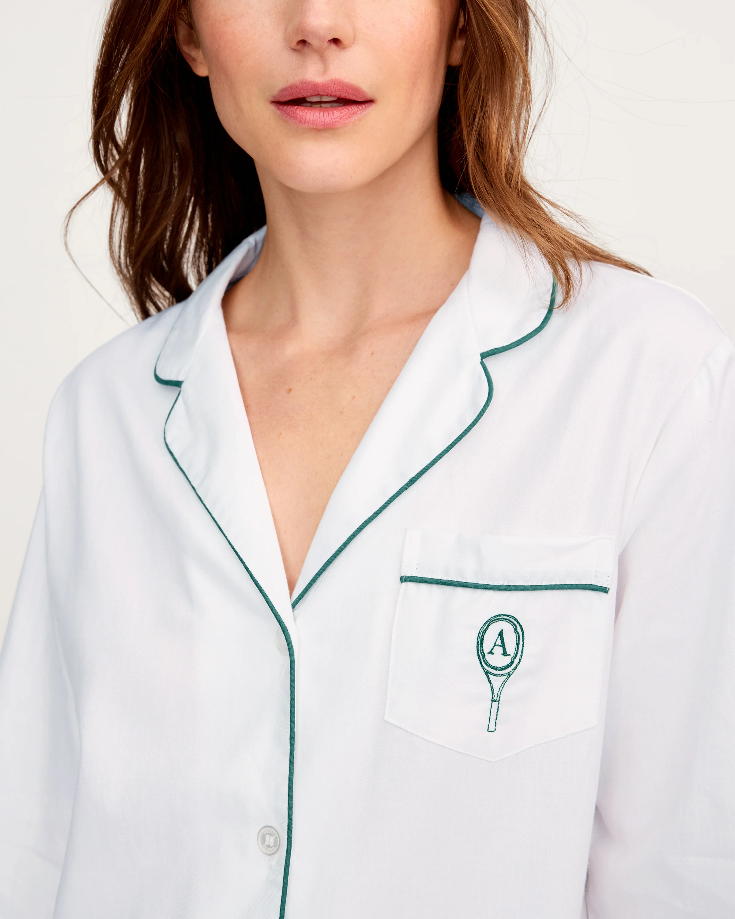 Women's Twill Pajama Set with Tennis Custom Initial Embroidery - Image 2
