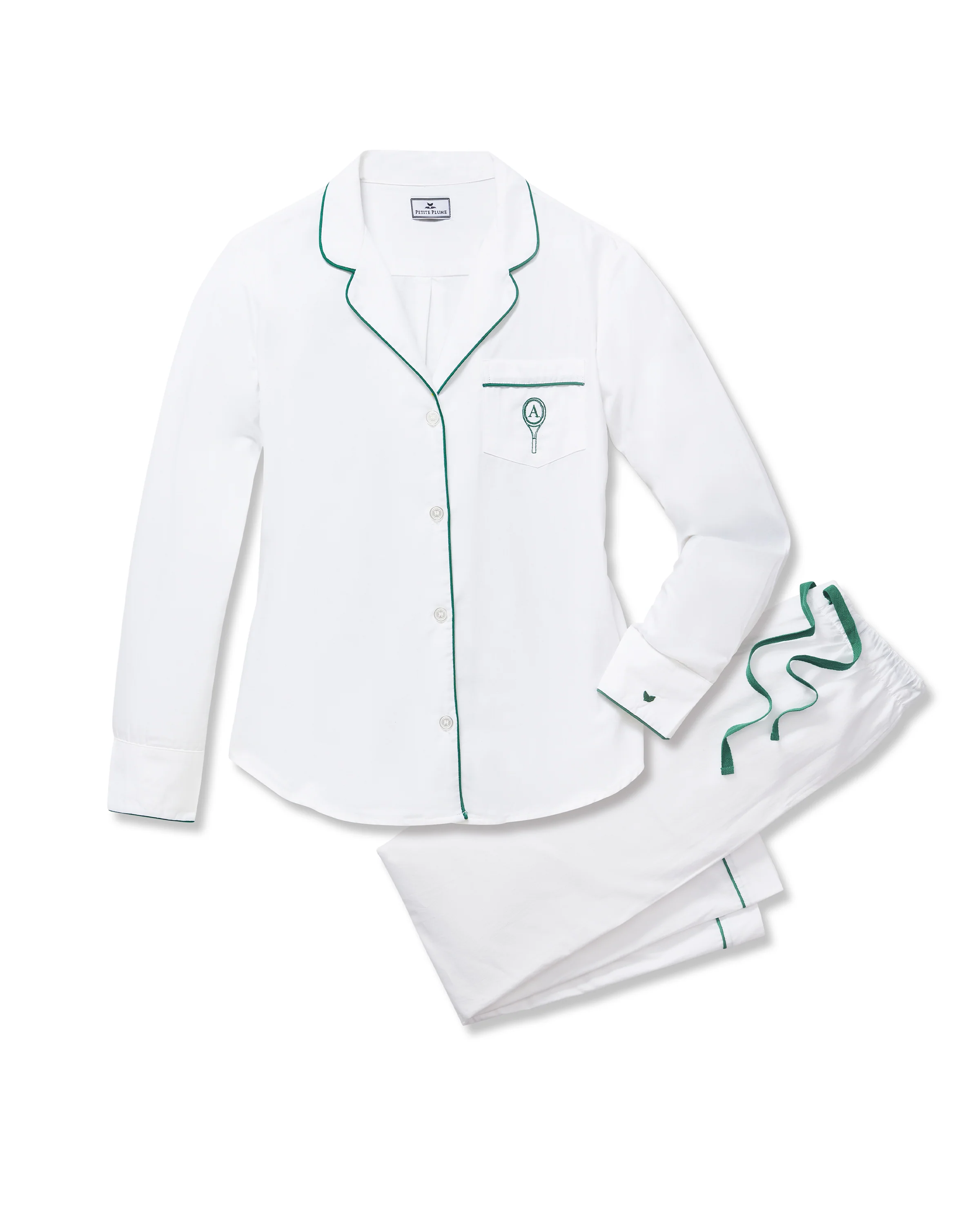 Women's Twill Pajama Set with Tennis Custom Initial Embroidery - Image 5
