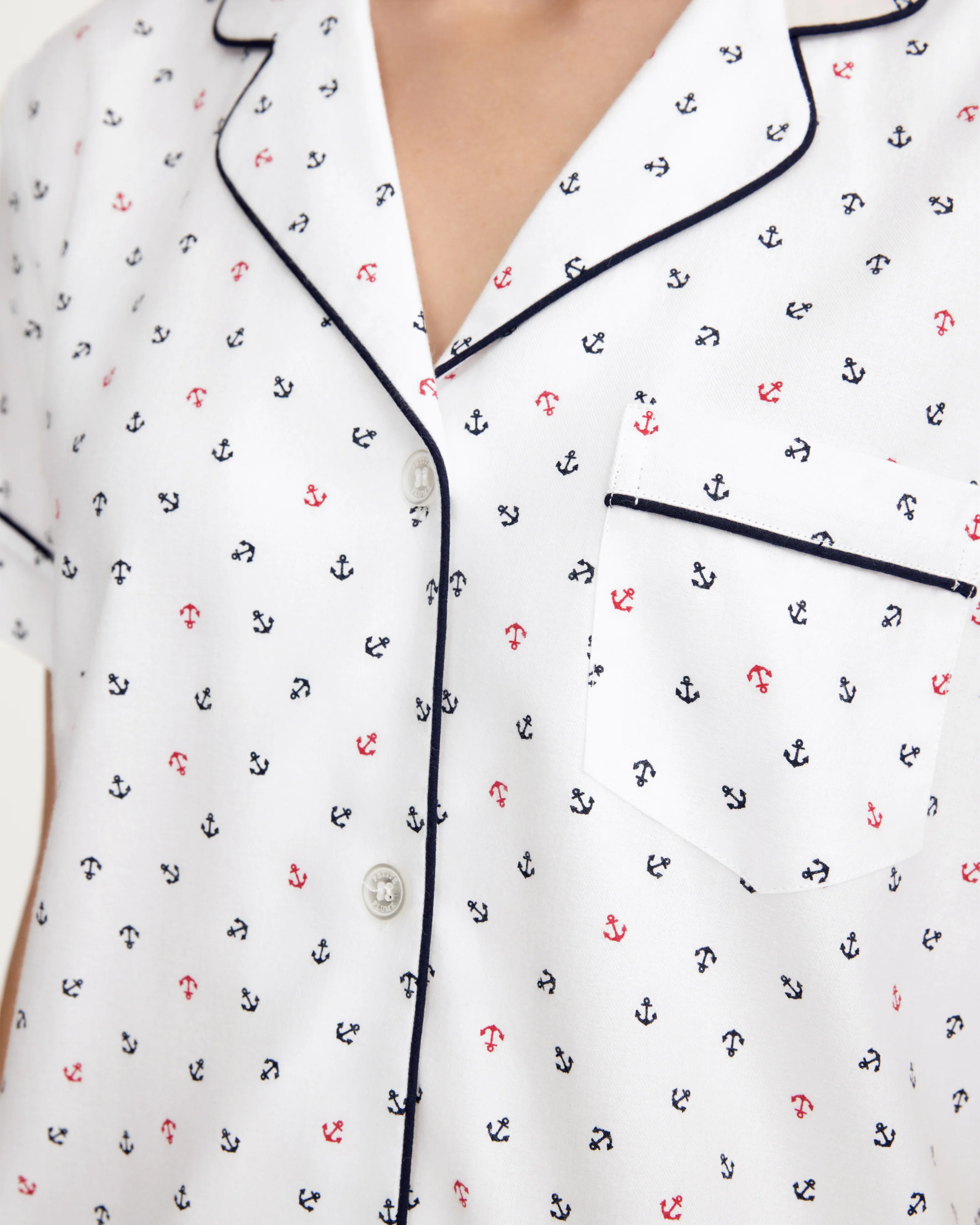 Women's Twill Short Sleeve Short Set in Anchors Away White - Image 2