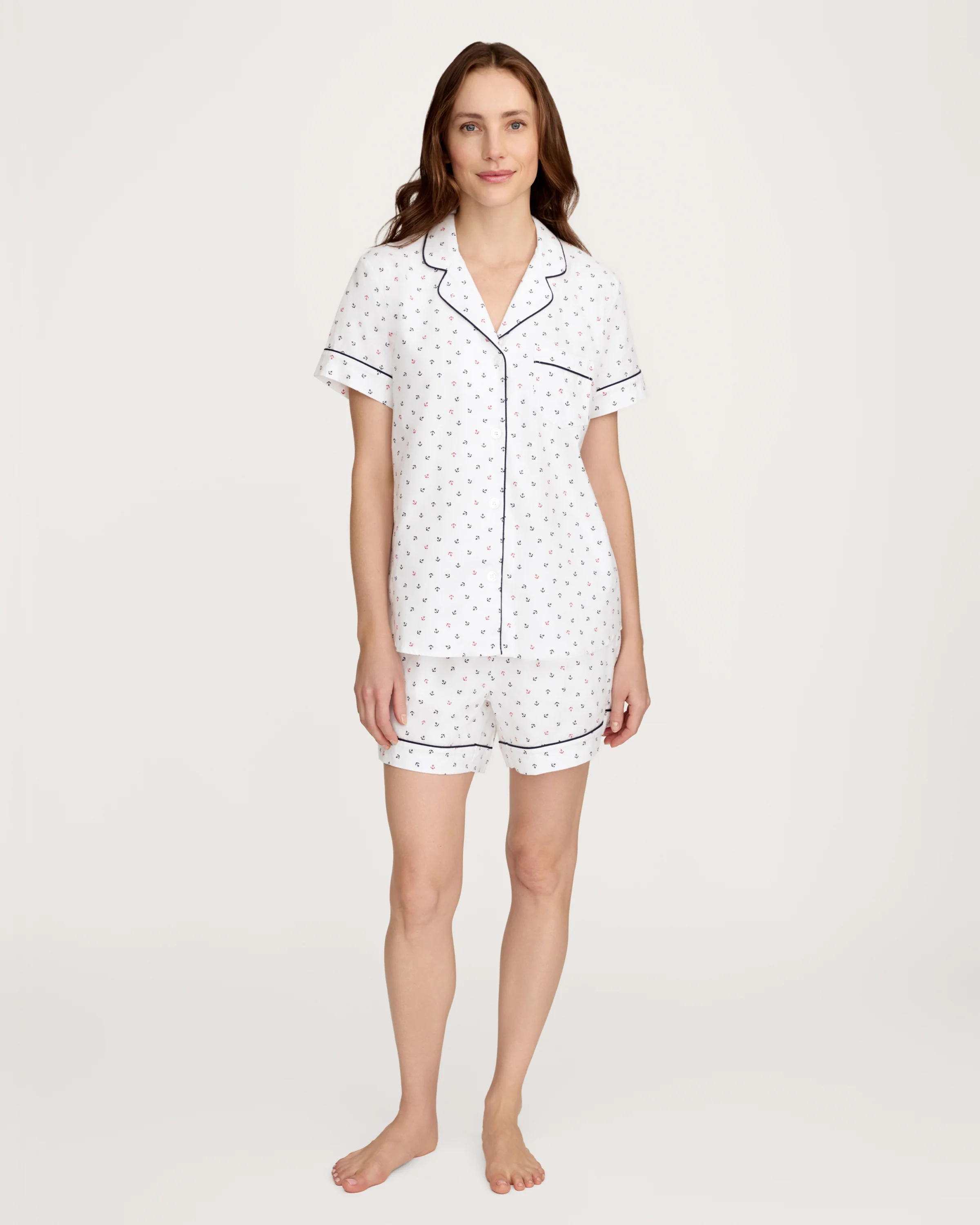 Women's Twill Short Sleeve Short Set in Anchors Away White - Image 3