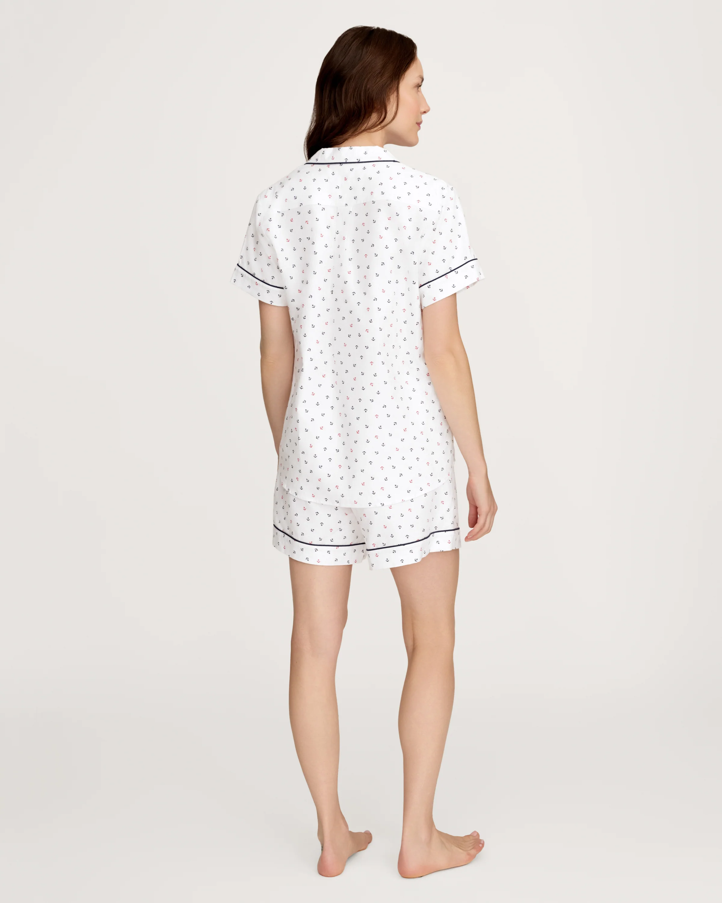 Women's Twill Short Sleeve Short Set in Anchors Away White - Image 4