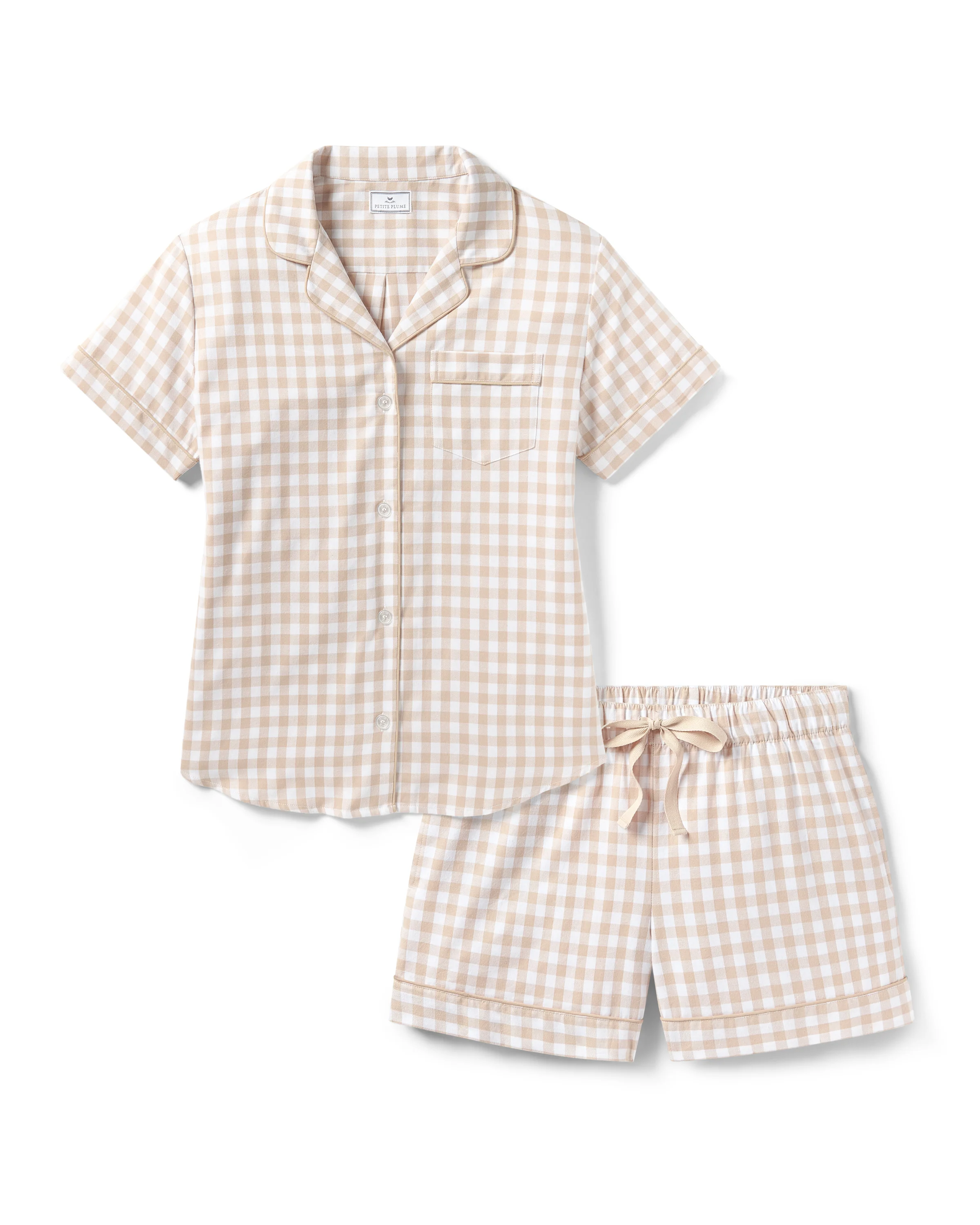 Women's Twill Short Sleeve Short Set in Camel Gingham - Image 6
