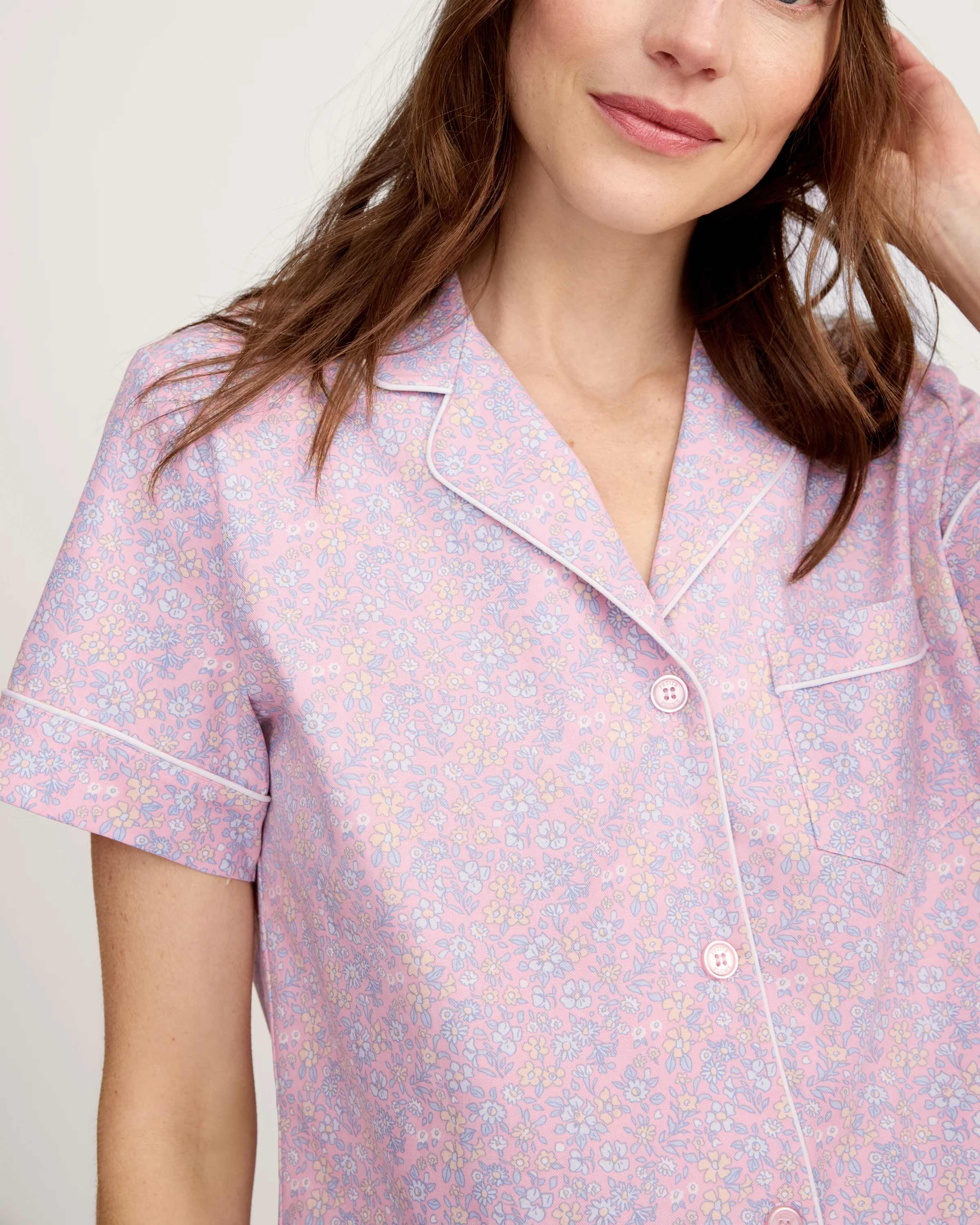 Women's Twill Short Sleeve Short Set in Fleur Blush - Image 2