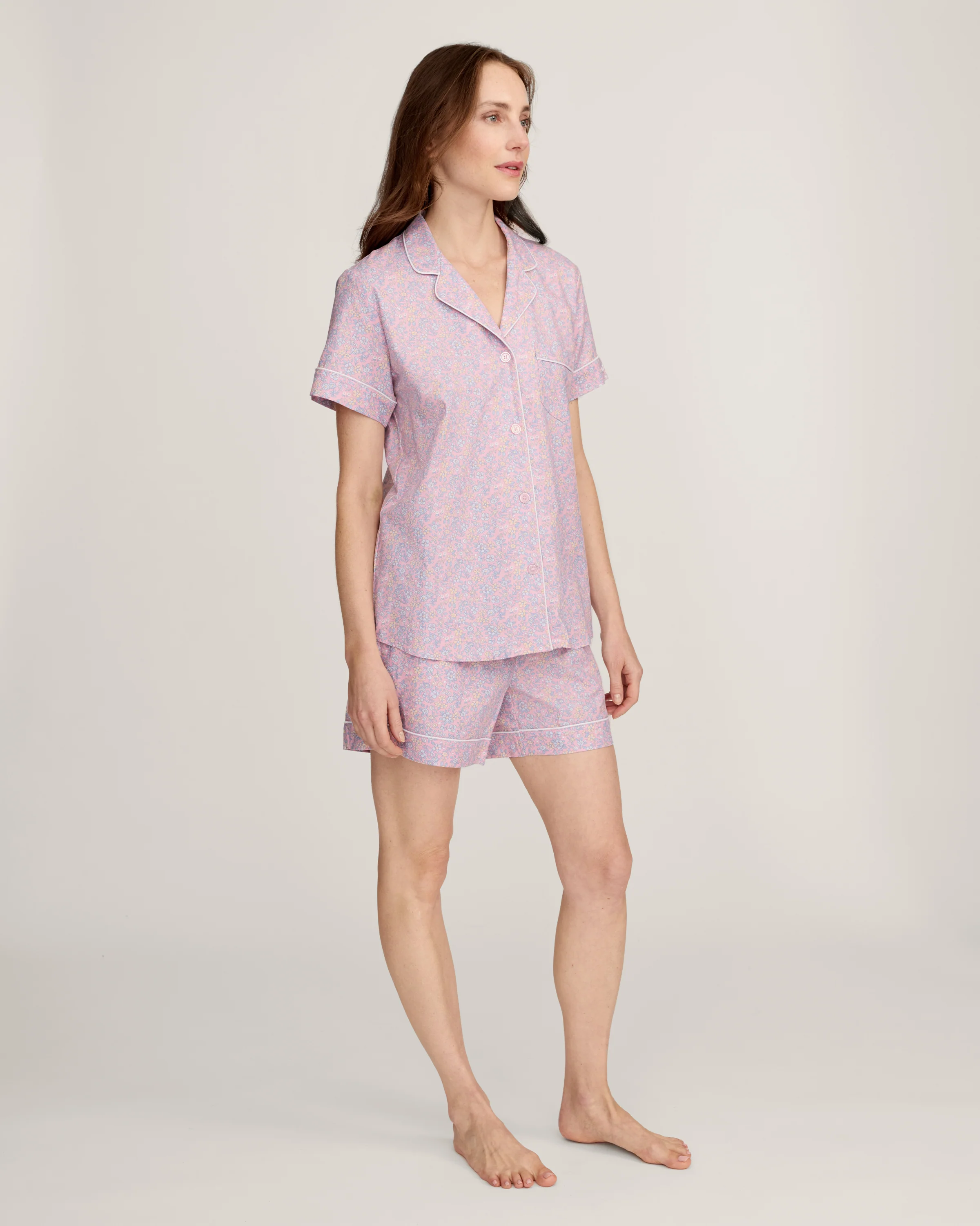 Women's Twill Short Sleeve Short Set in Fleur Blush - Image 4
