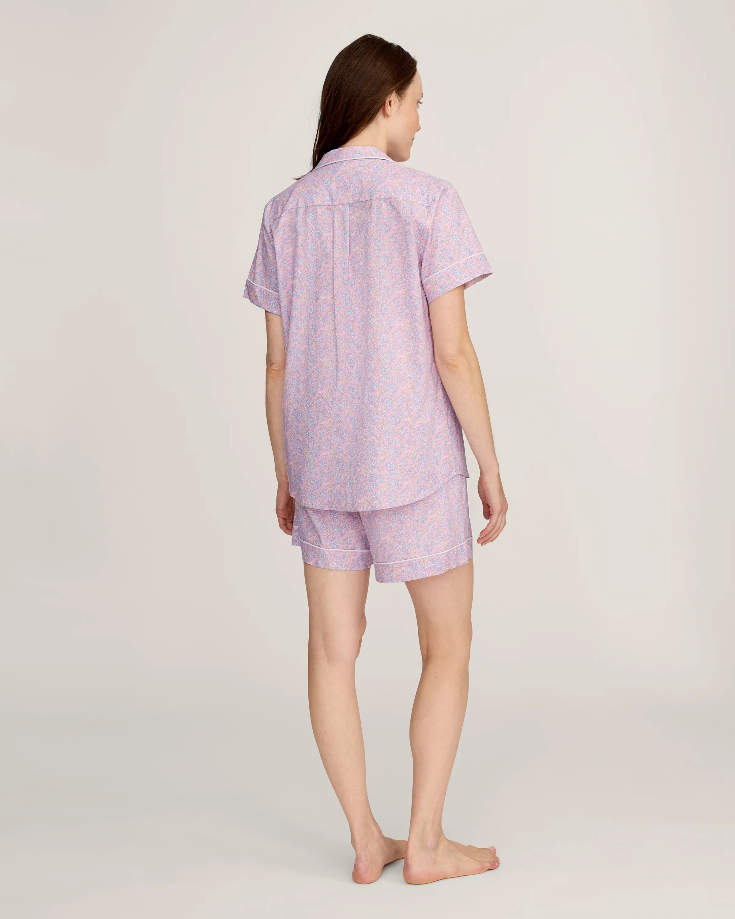 Women's Twill Short Sleeve Short Set in Fleur Blush - Image 5