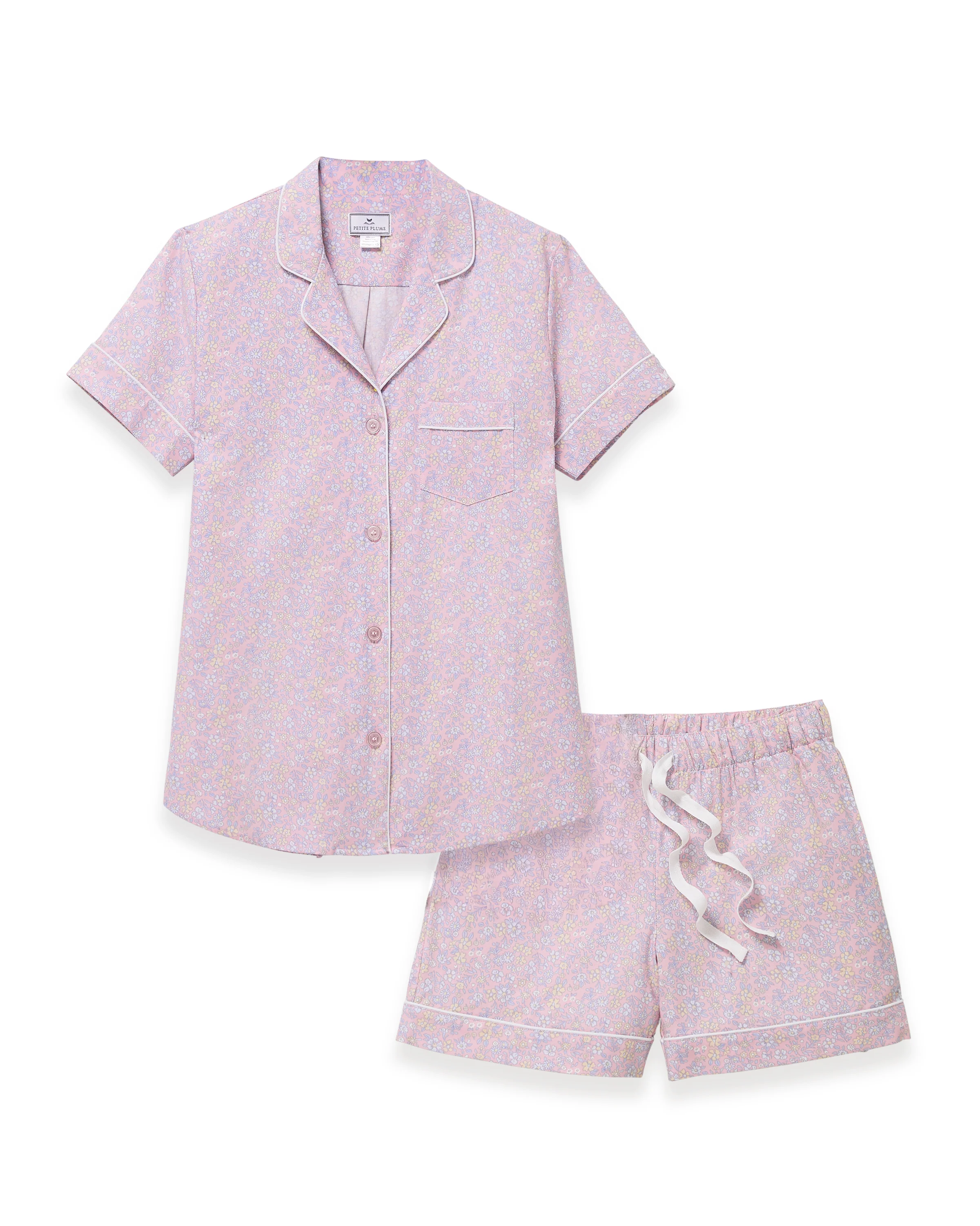 Women's Twill Short Sleeve Short Set in Fleur Blush - Image 6